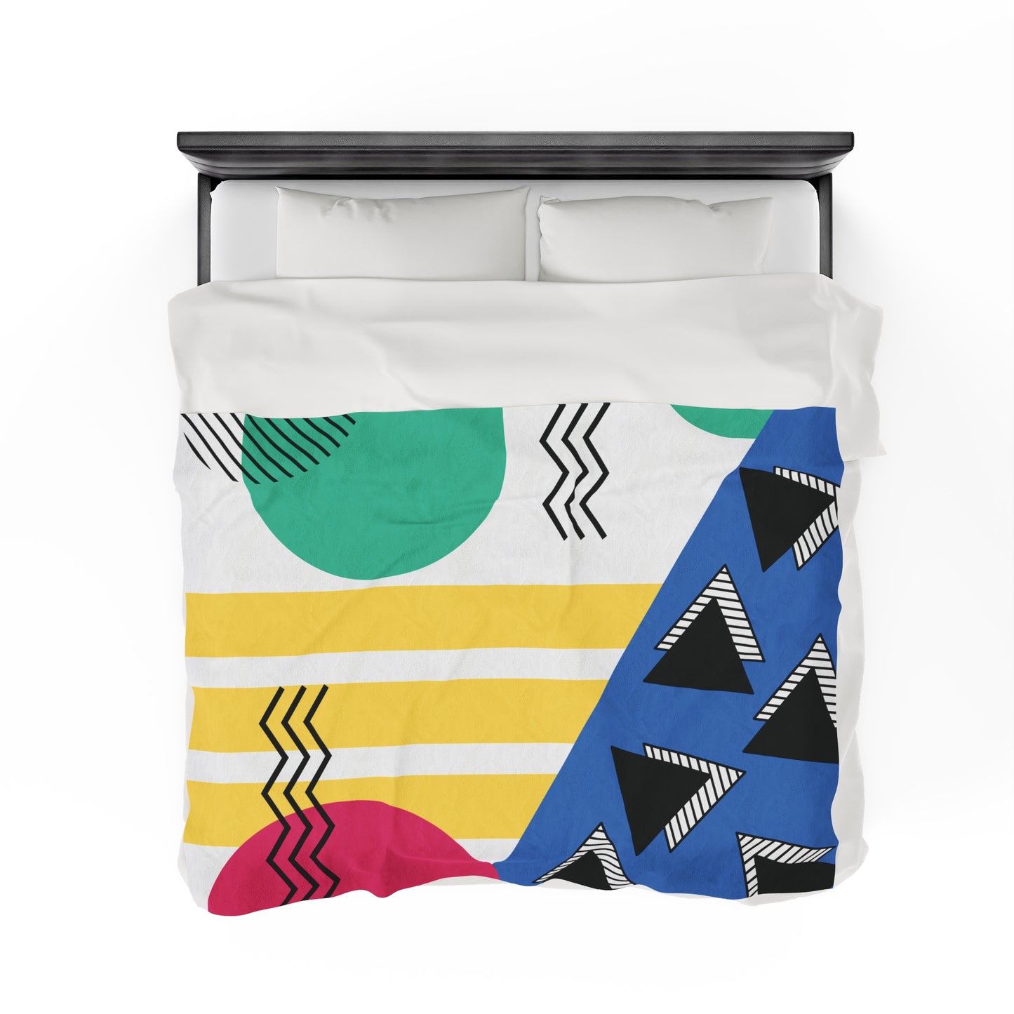 Retro 80's 90's Memphis Geometric, Throwback Aesthetic Multicolor Lightweight Velveteen Blanket