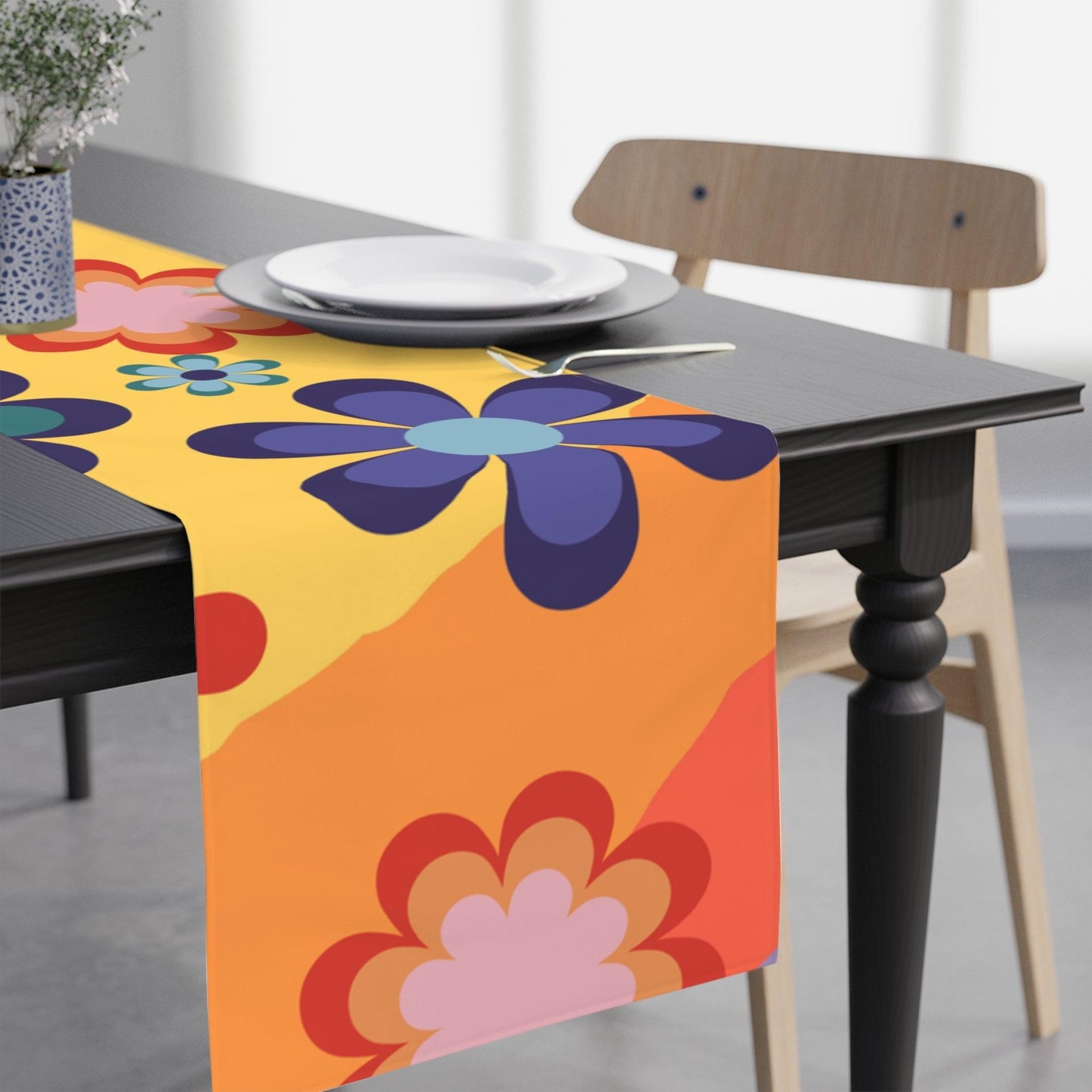 Groovy Hippie Flowers Retro MCM Colorful Table Runner | lovevisionkarma.com