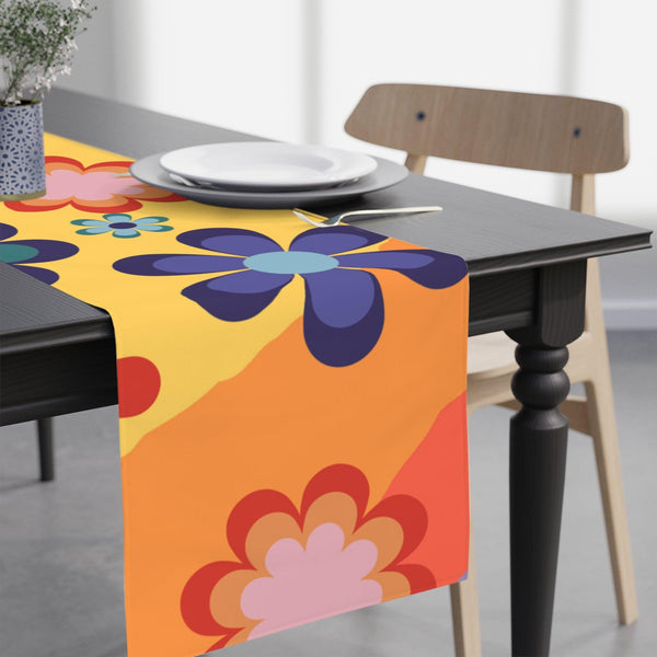 Groovy Hippie Flowers Retro MCM Colorful Table Runner | lovevisionkarma.com