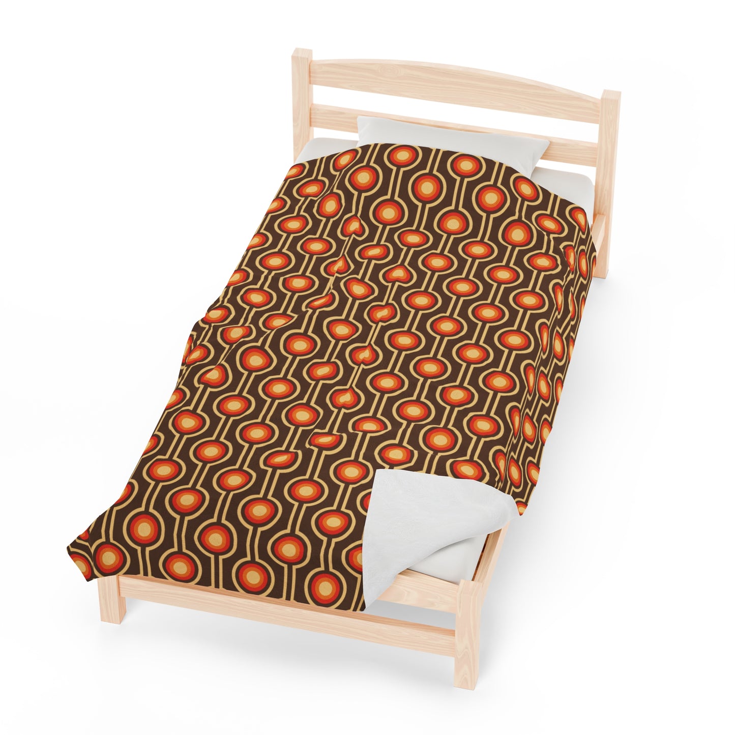 Retro 60's 70's Funky MCM Brown & Orange Velveteen Lightweight Blanket