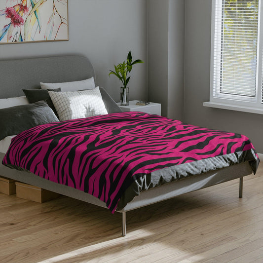 Pink Tiger Stripe Animal Print Velveteen Minky Blanket | lovevisionkarma.com