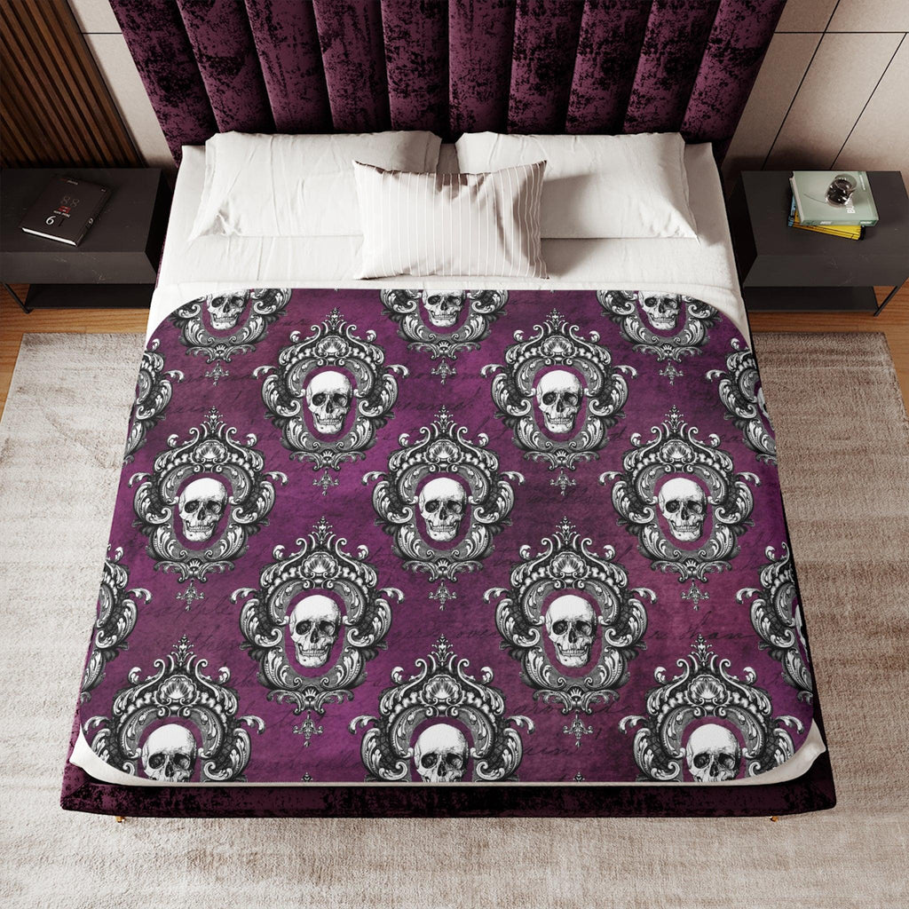 Gothic Purple Skulls on Black Halloween Pillow Goth Glam