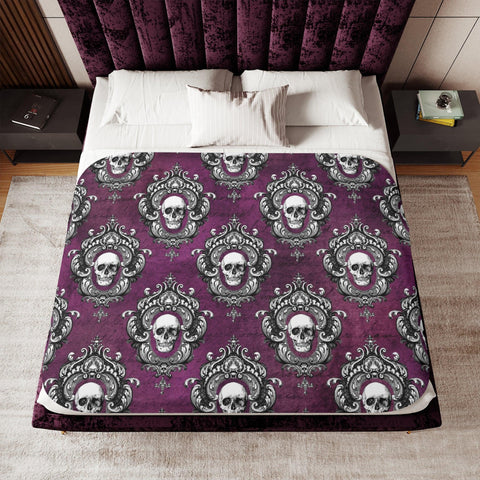 Gothic Skull Ornate Frame Purple Glam Goth Halloween Sherpa Blanket | lovevisionkarma.com