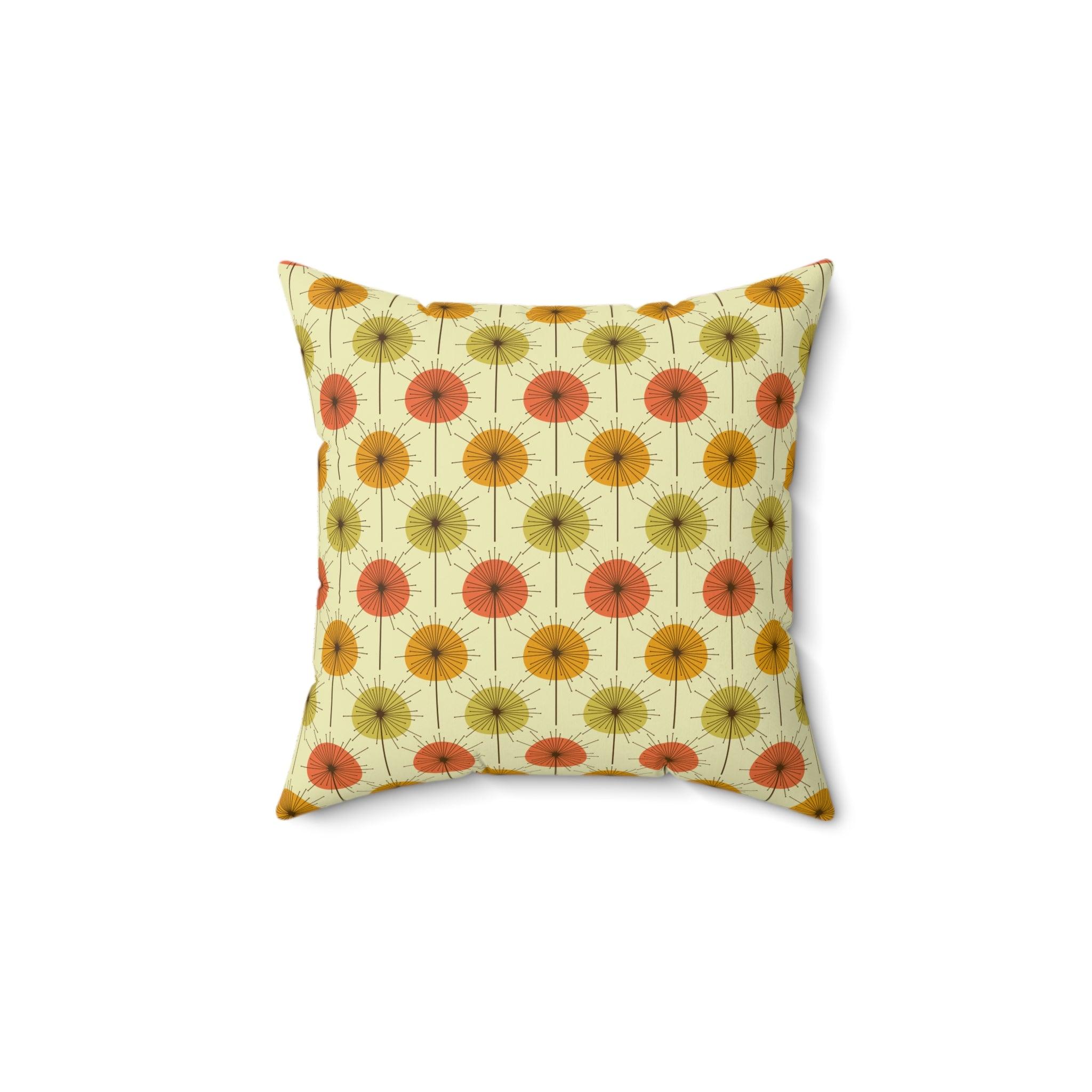 Retro Mid Century Mod Dandelion Yellow, Orange & Green Throw Pillow