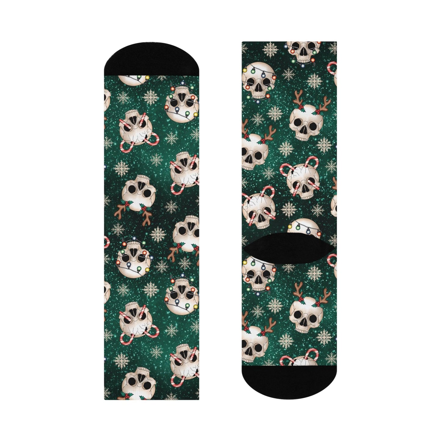 Christmas Ghosts and Skulls Mismatched Gothmas Red and Green Creepmas Cushioned Crew Socks | lovevisionkarma.com