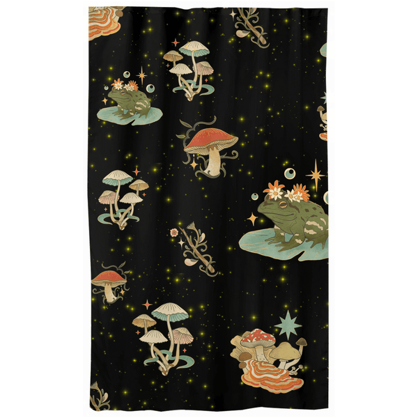 Boho Celestial Mushroom and Frog Multicolor Curtain Panels | lovevisionkarma.com