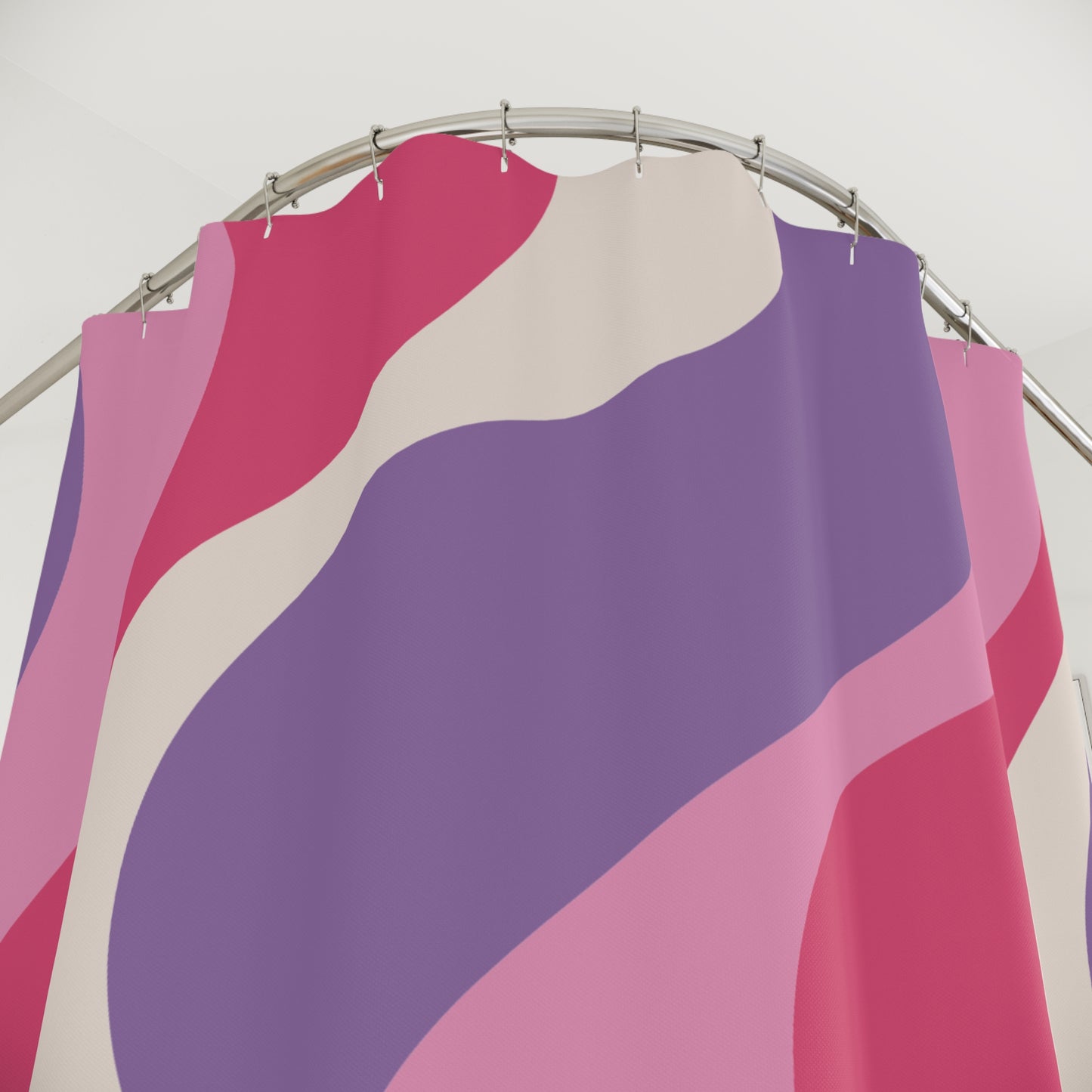 Retro 60s Groovy Hippie Swirl MCM Pink & Purple Shower Curtain