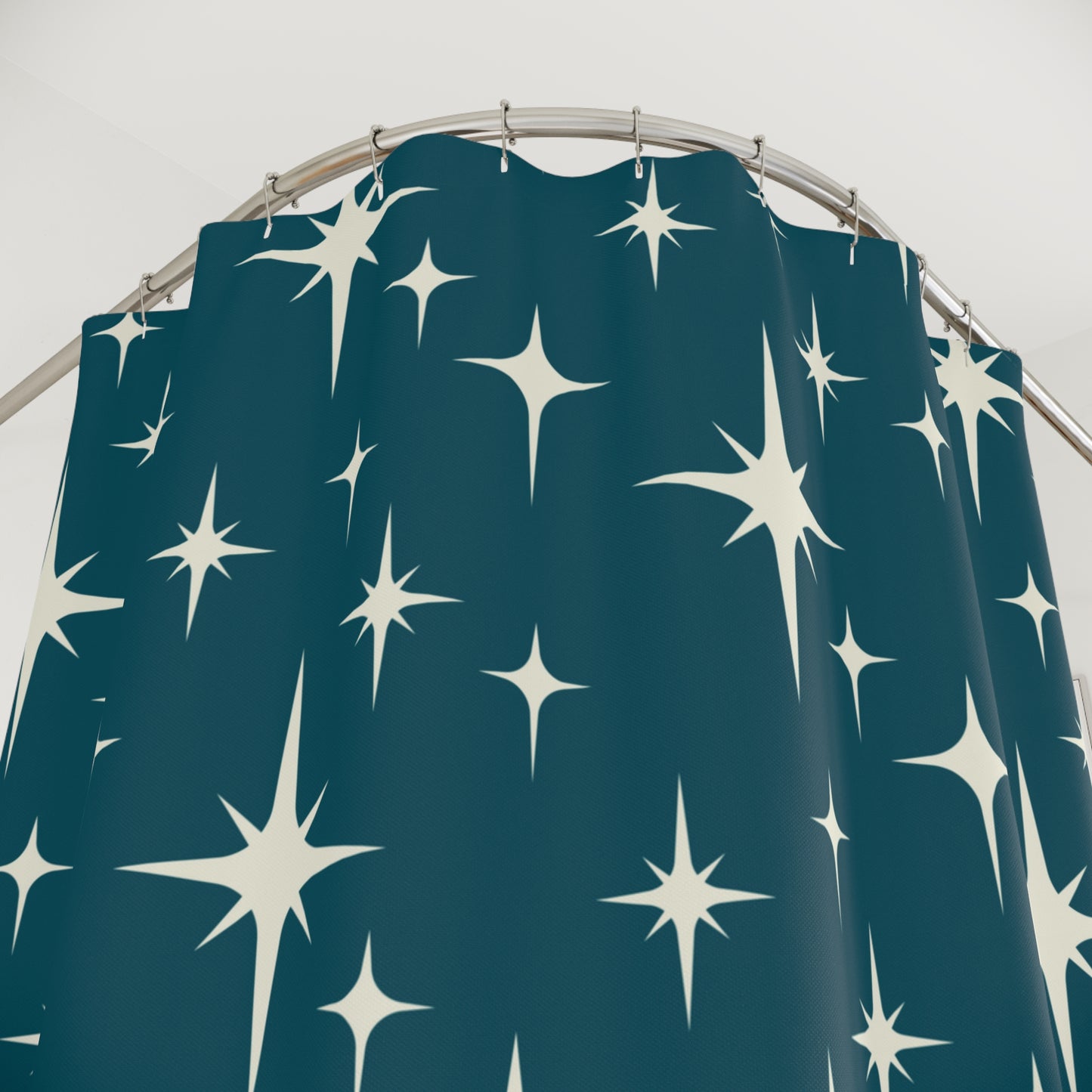 Retro Atomic Starburst Off-White and Blue MCM Shower Curtain