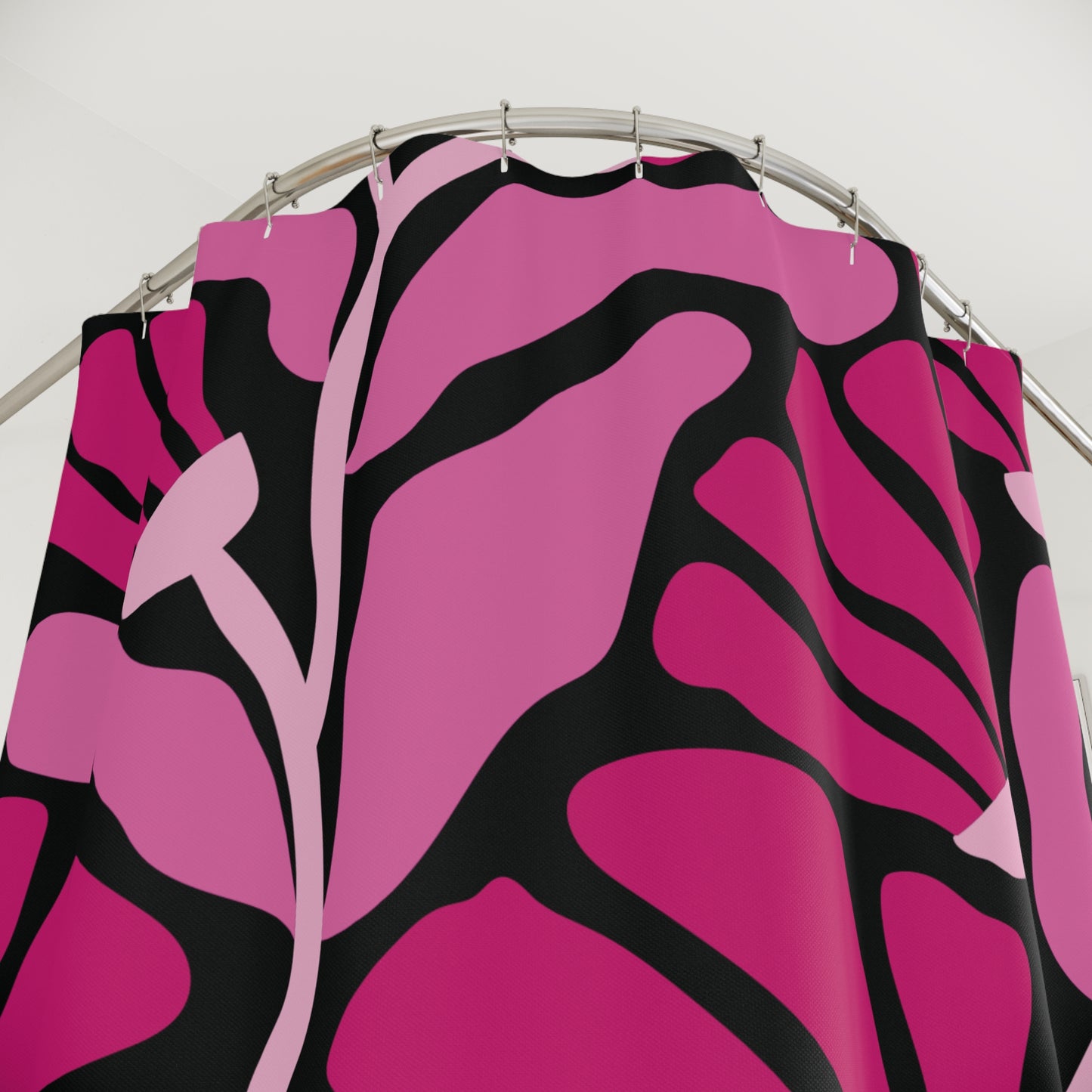 Groovy Mod Minimalist Flowers MCM Pink and Black Shower Curtain