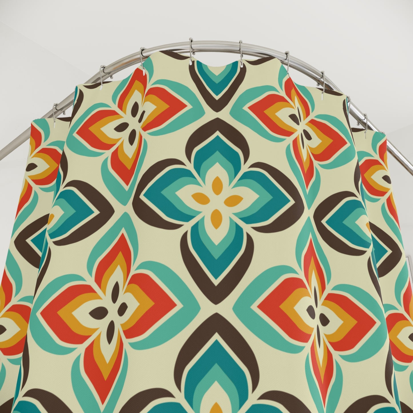 Retro 50s 60s Flowers Mid Century Blue & Orange Shower Curtain