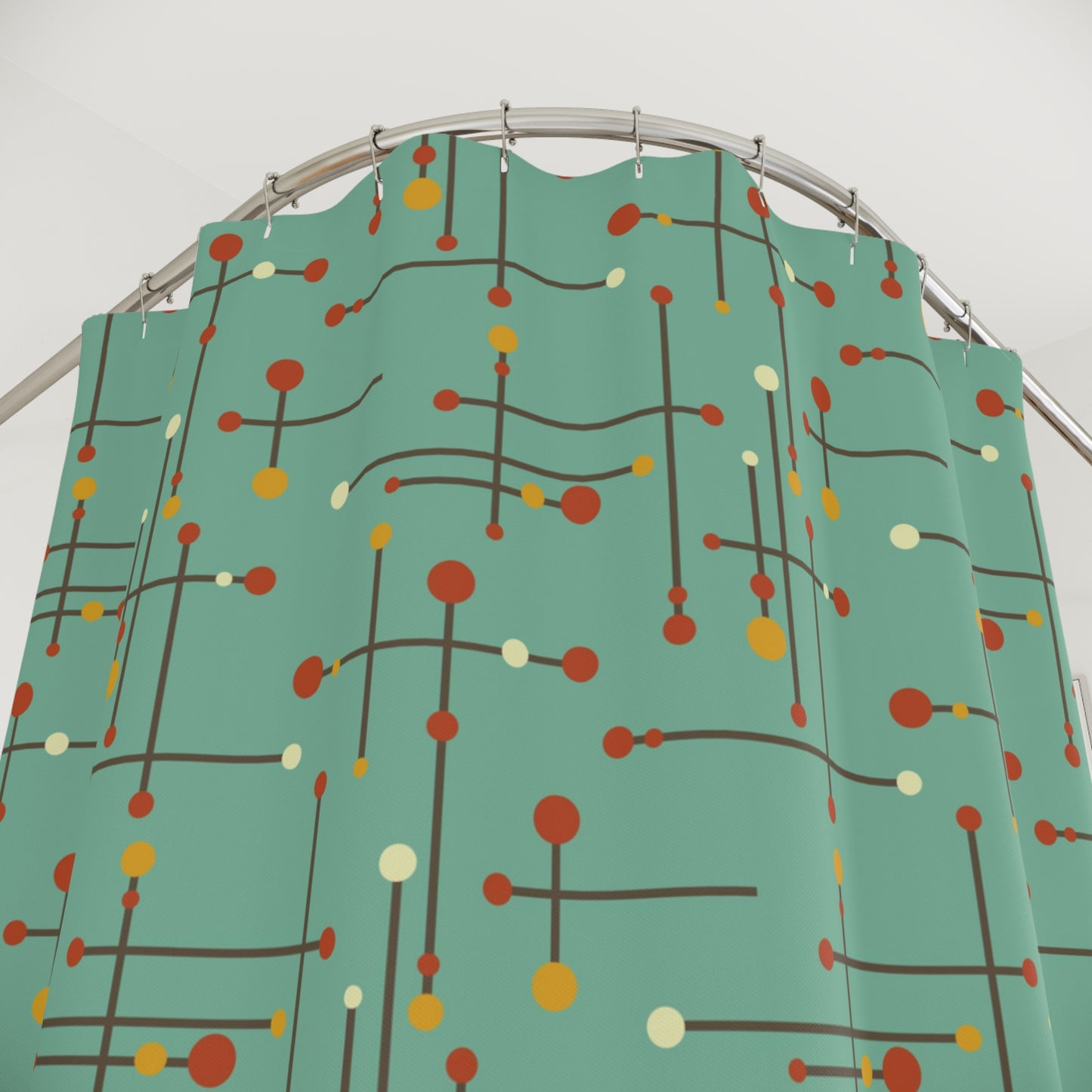 Mid Century Modern Lines Eames Inspired Teal Shower Curtain