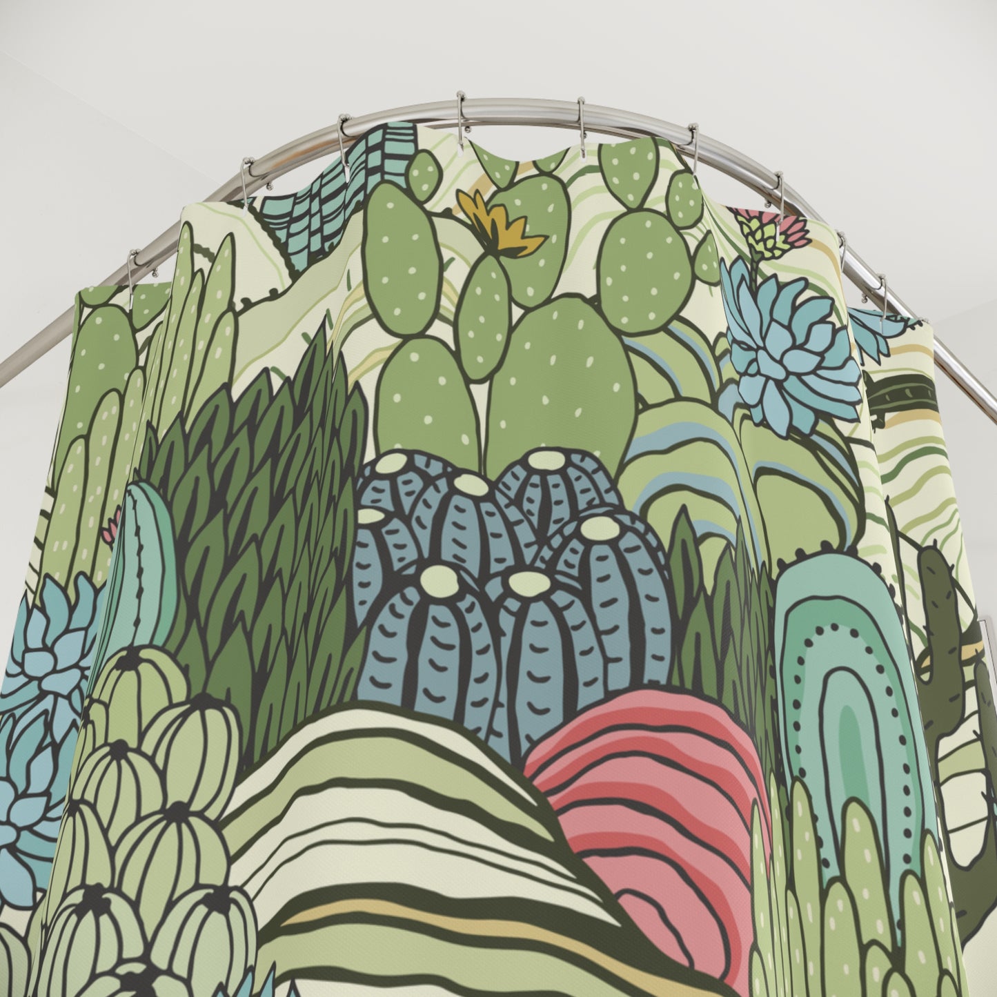 Cacti, Lizard and Succulents Retro Green Shower Curtain