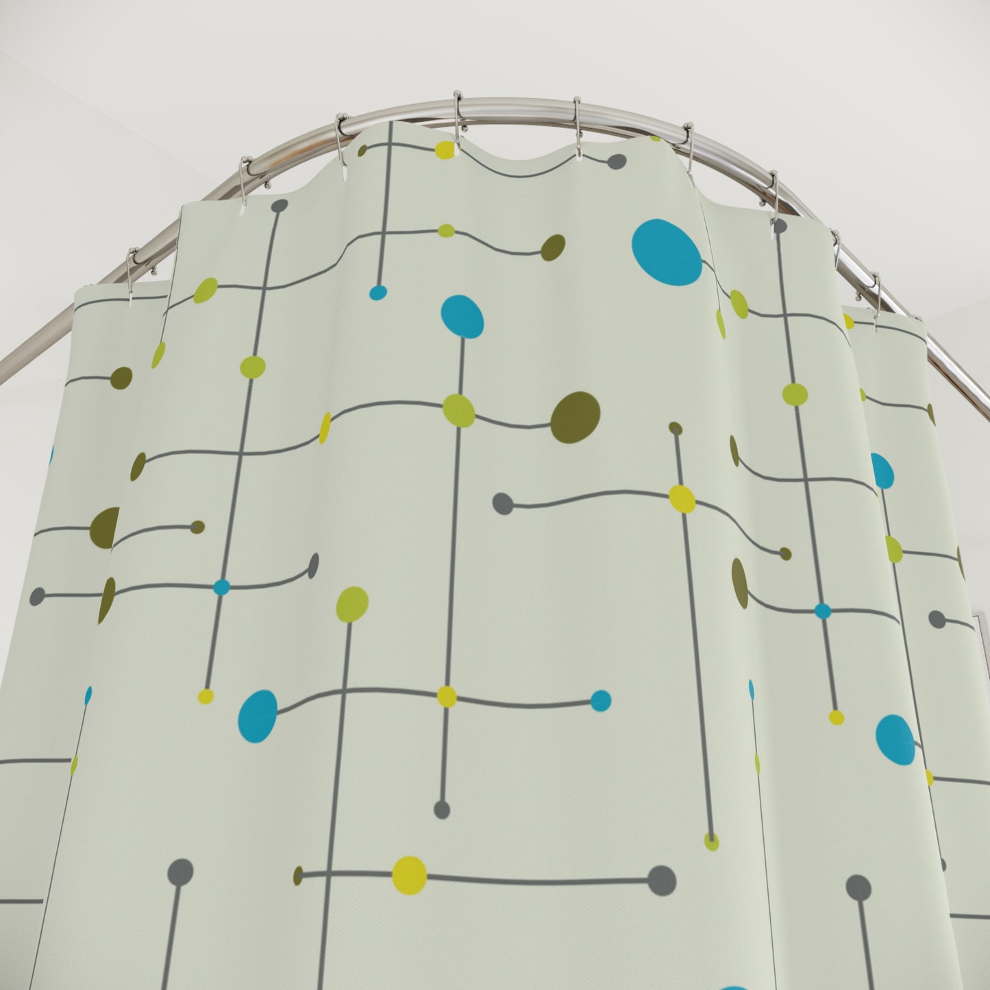 Retro 1950s, 60s Mid Century Lines and Circles Blue & Green Shower Curtain