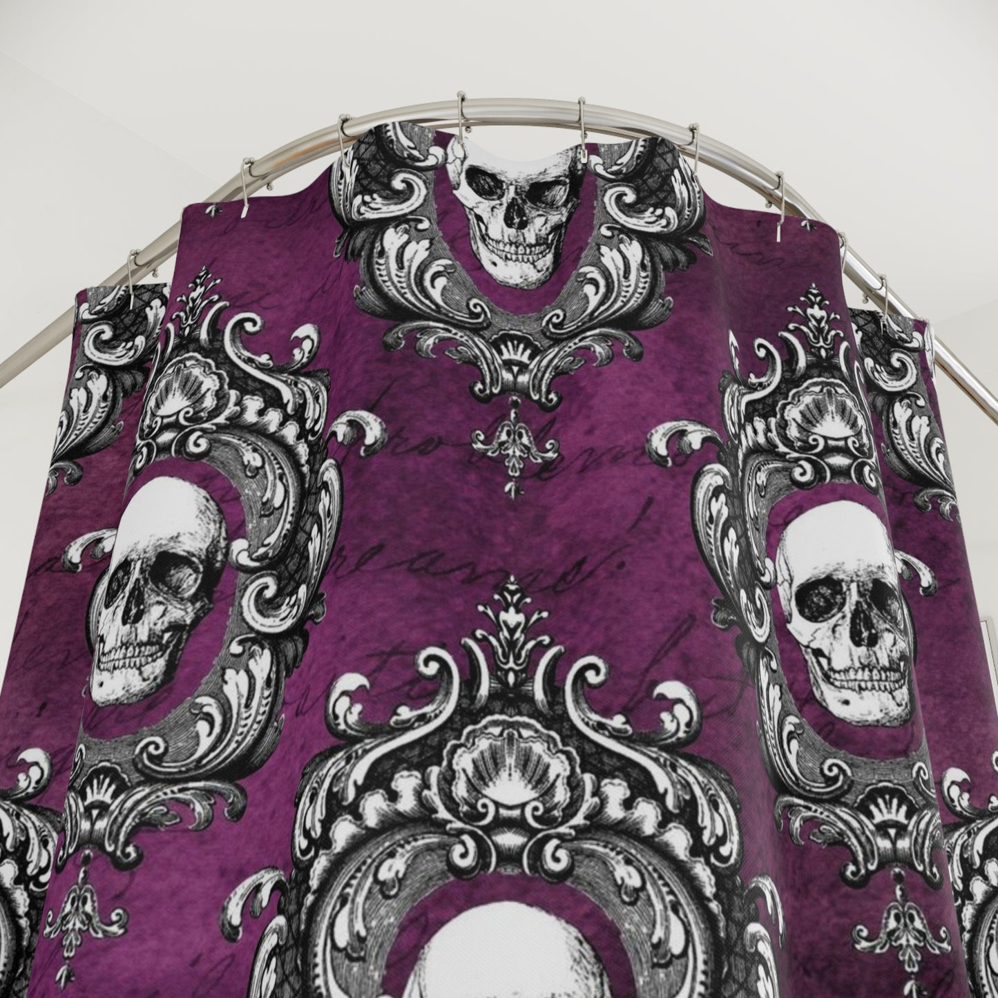 Gothic Skull Dark Academia Ornate Frame, Purple Glam Goth Shower Curtain