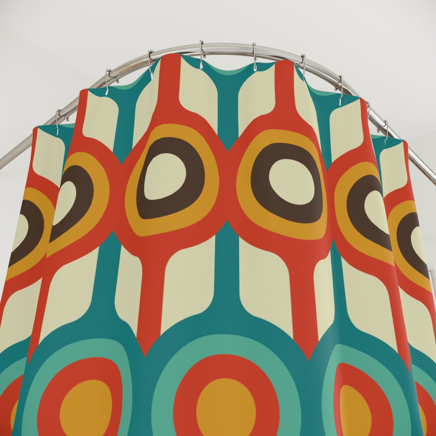 Retro 50s 60s Mid Century Circles Blue & Orange Shower Curtain