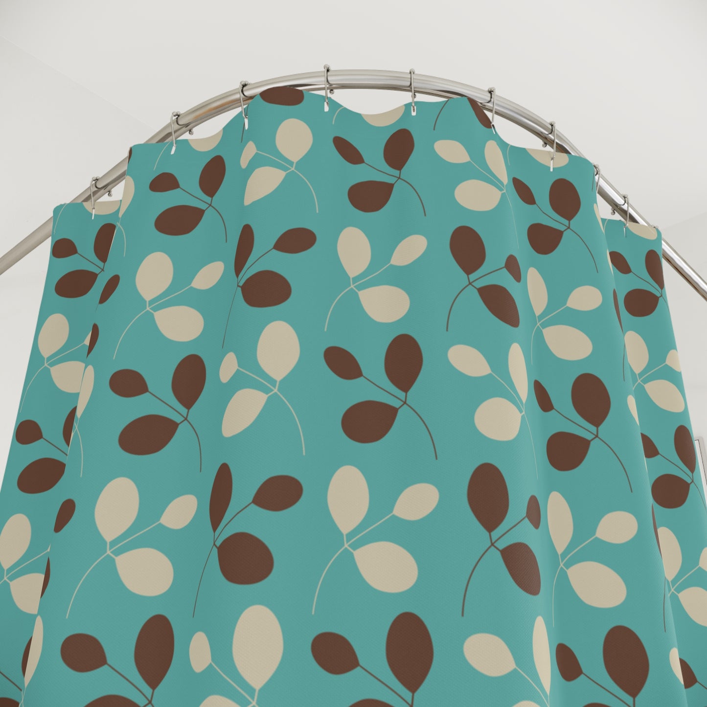 Retro 1950's Mid Century Leaves on Blue Shower Curtain