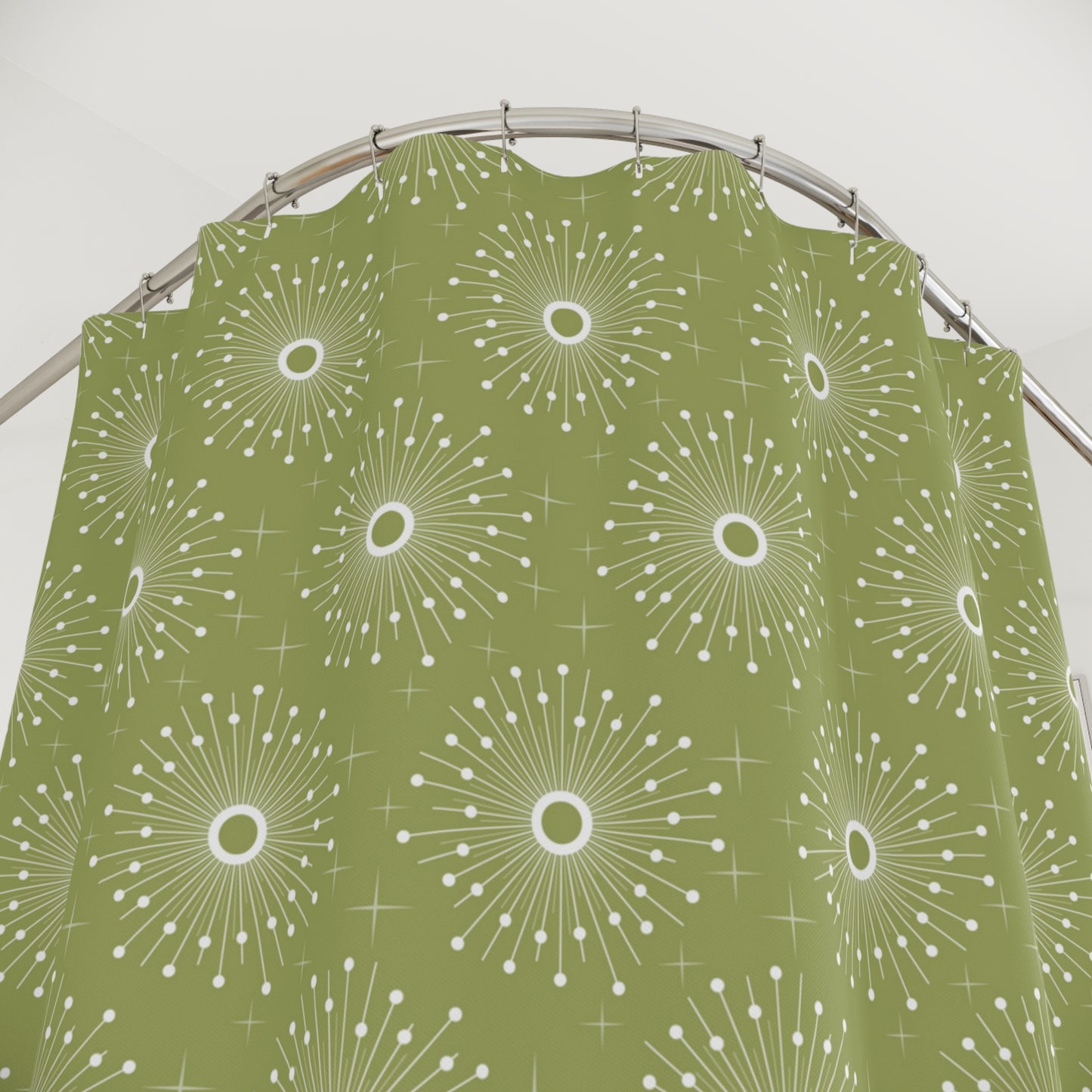 Retro 50s Atomic Burst MCM Green Shower Curtain