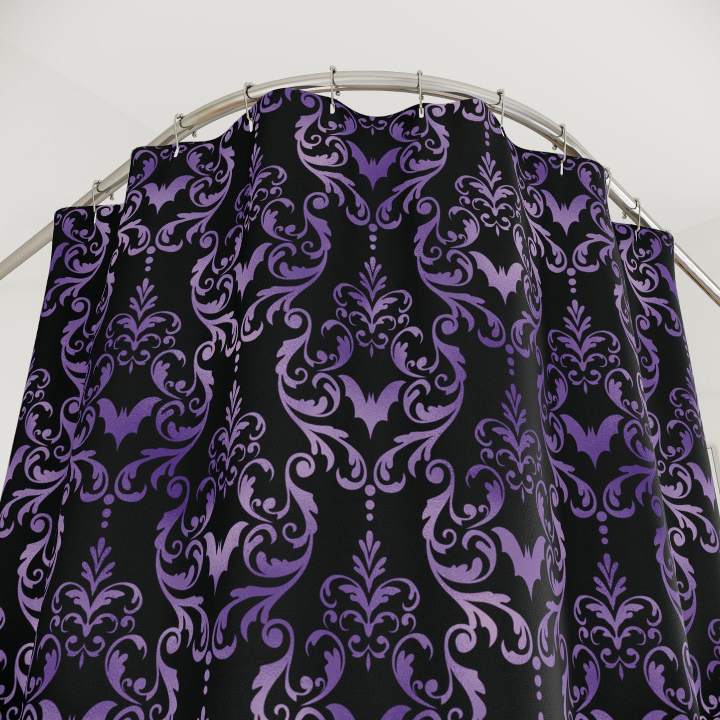 Dark Academia Damask Bat, Victorian Goth Inspired Purple & Black Glam Goth Shower Curtain