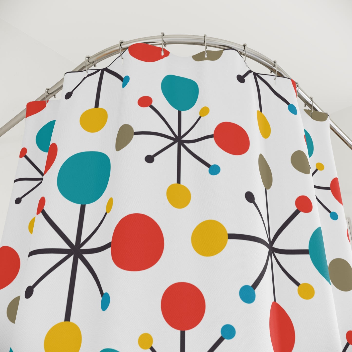 Retro 50s Atomic Starburst Colorful MCM Shower Curtain