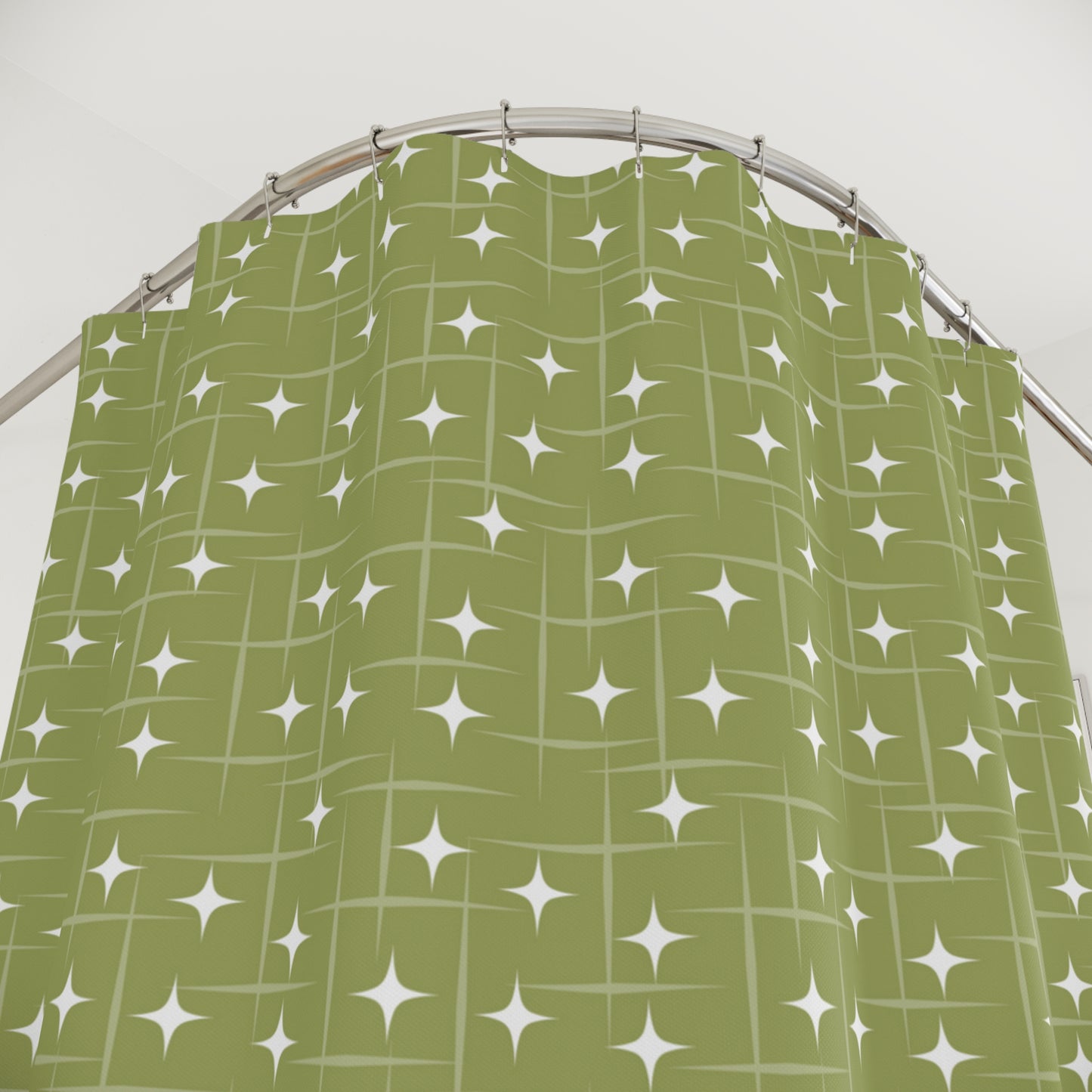 Retro Burst 1950s Mid Century Modern Green Shower Curtain