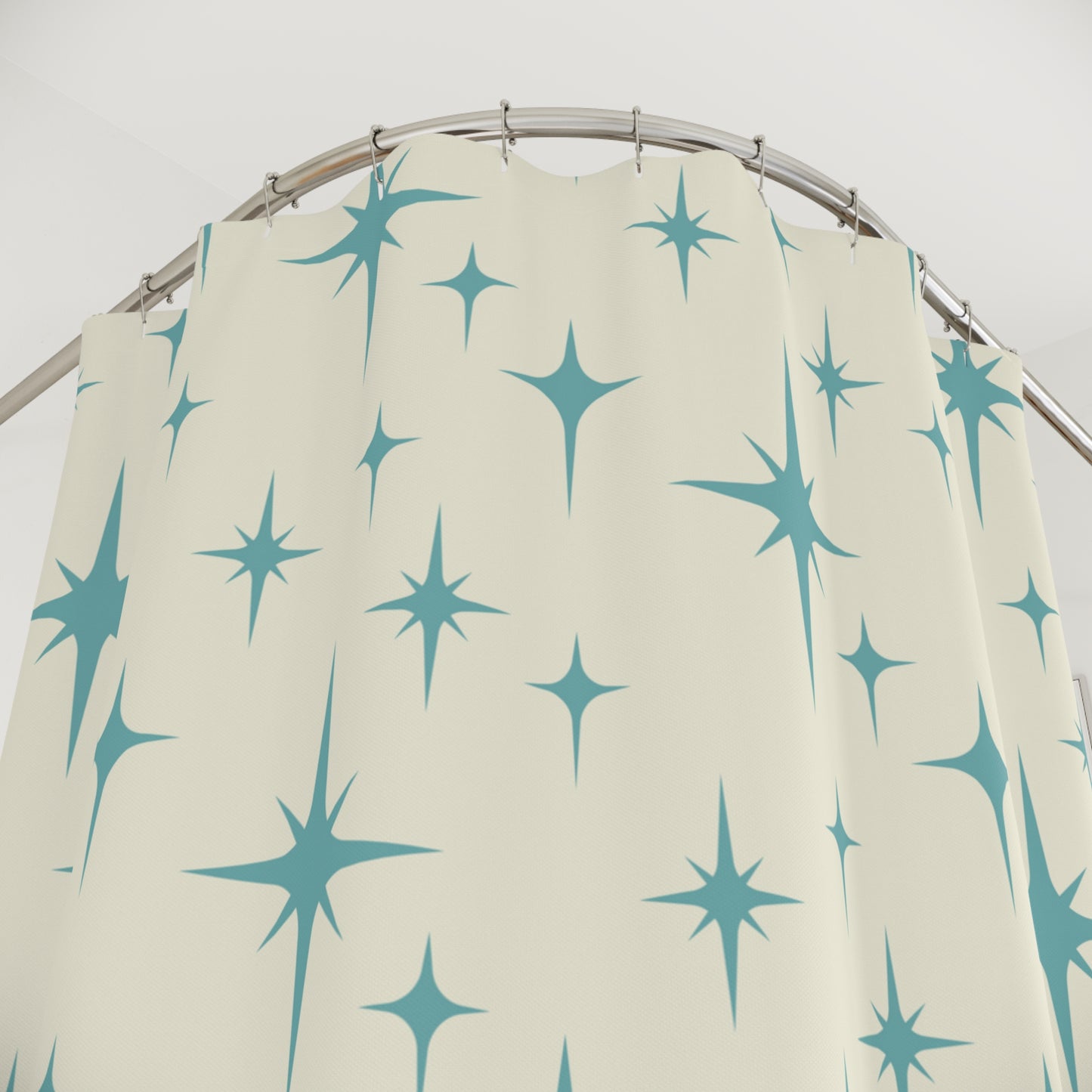 Retro 50's Atomic Burst Mid Century Mod Blue & Off-White Shower Curtain