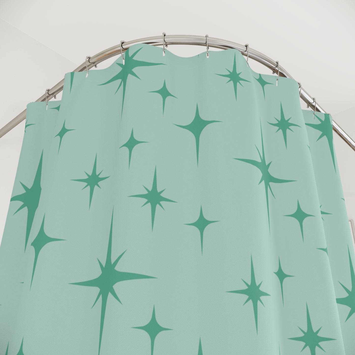 Retro MCM Atomic Starburst Mint Green Shower Curtain