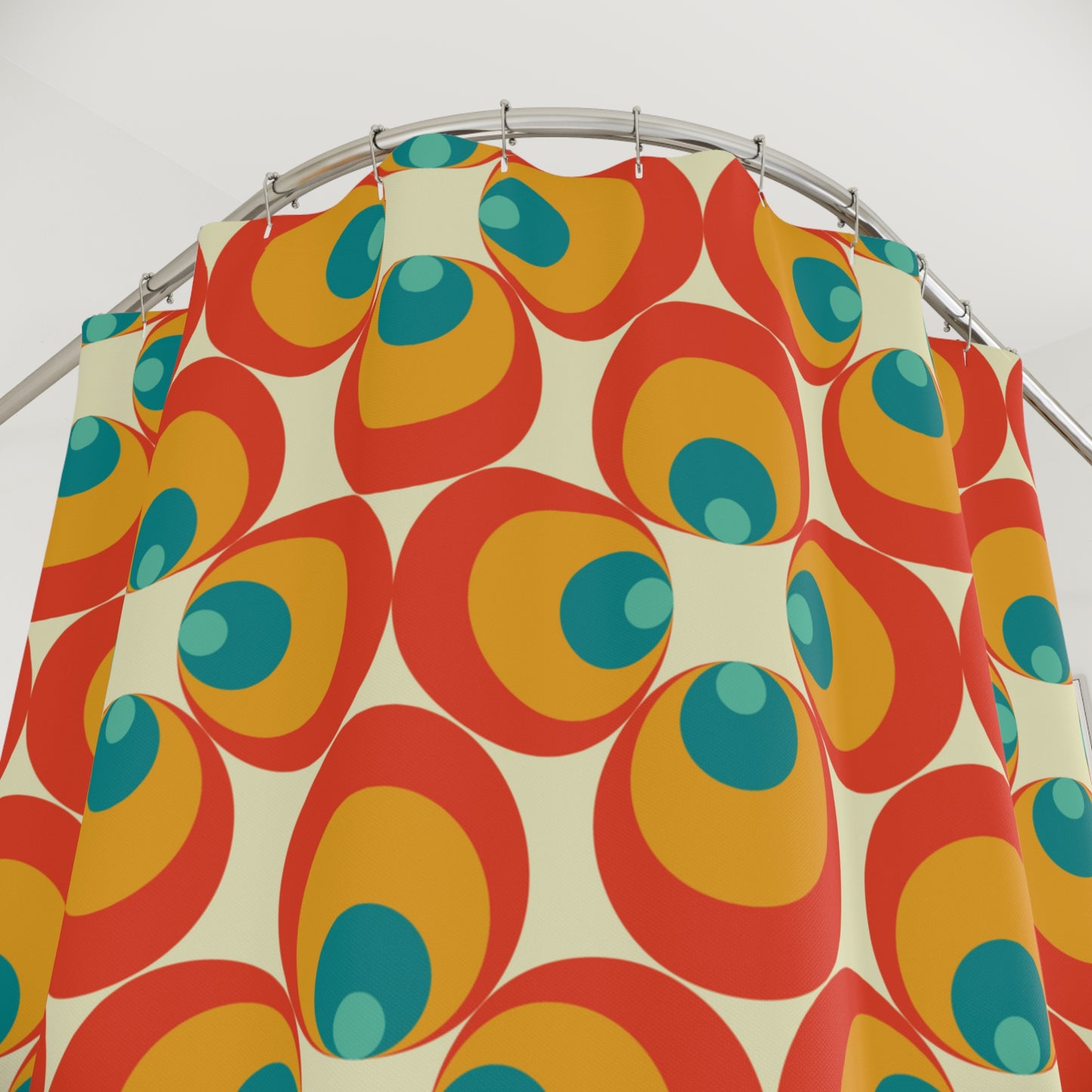 Retro 60s, 70s Flowers Mid Century Modern Orange & Blue Shower Curtain