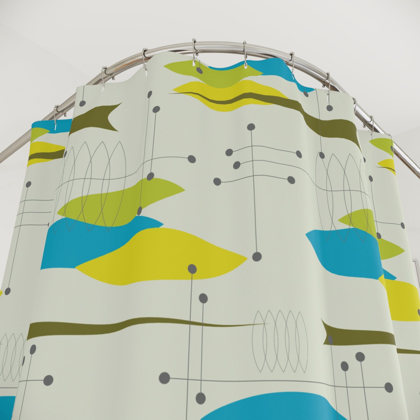 Vintage Retro 50s Abstract Mid Century Green & Blue Shower Curtain