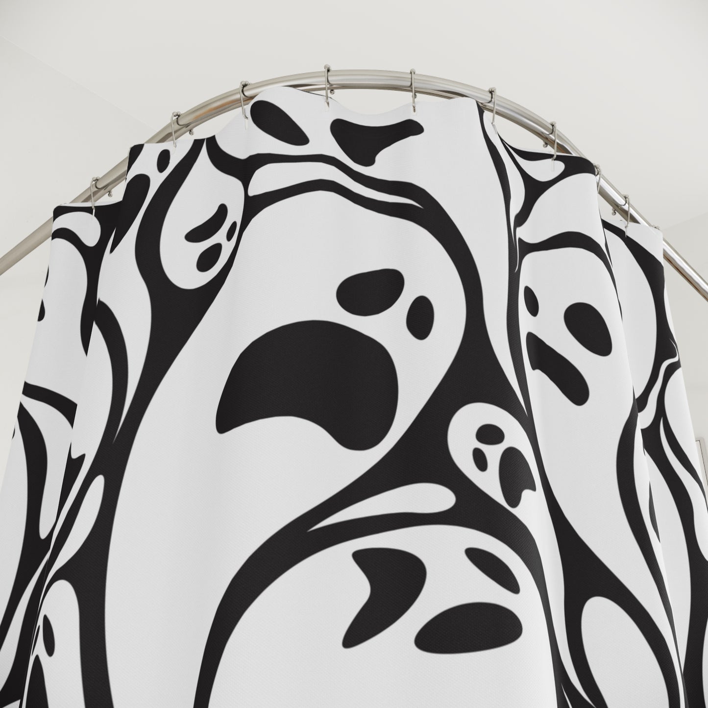 Spooky Ghosts Swirling, Halloween Black & White Shower Curtain