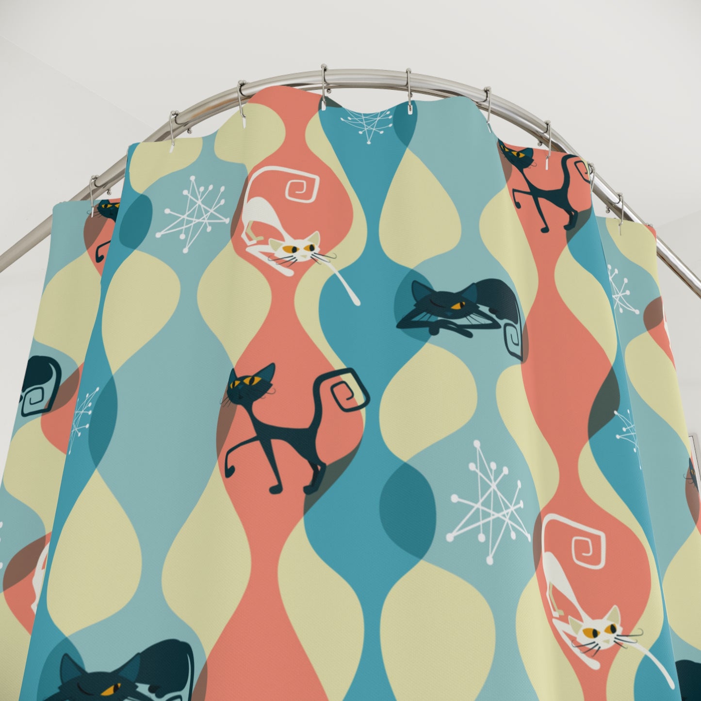 Retro Mid Century Atomic Cat Multicolor Shower Curtain