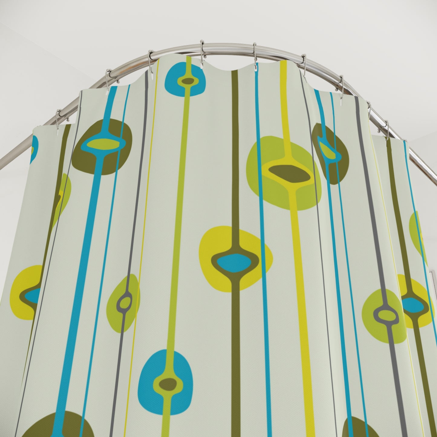 Vintage 50s, Retro Mid Century Modern Abstract Blue & Green Shower Curtain