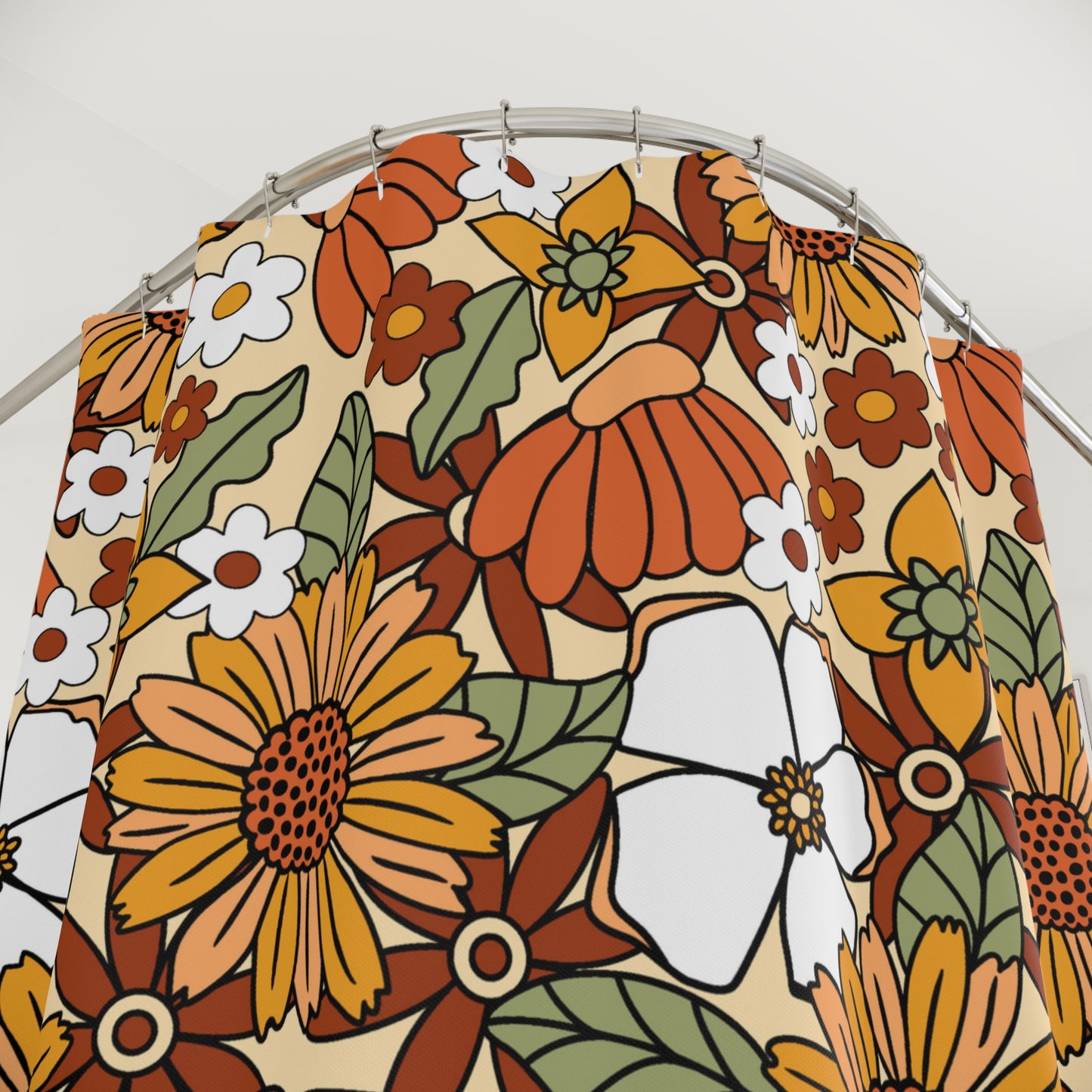 Retro Boho Flowers Multicolor Shower Curtain