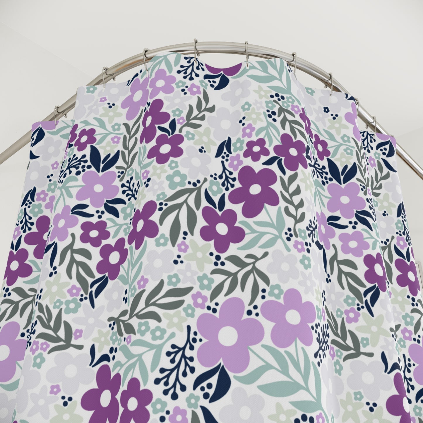 Retro Scandi Floral Minimalist Mid Century Purple Cottagecore Shower Curtain