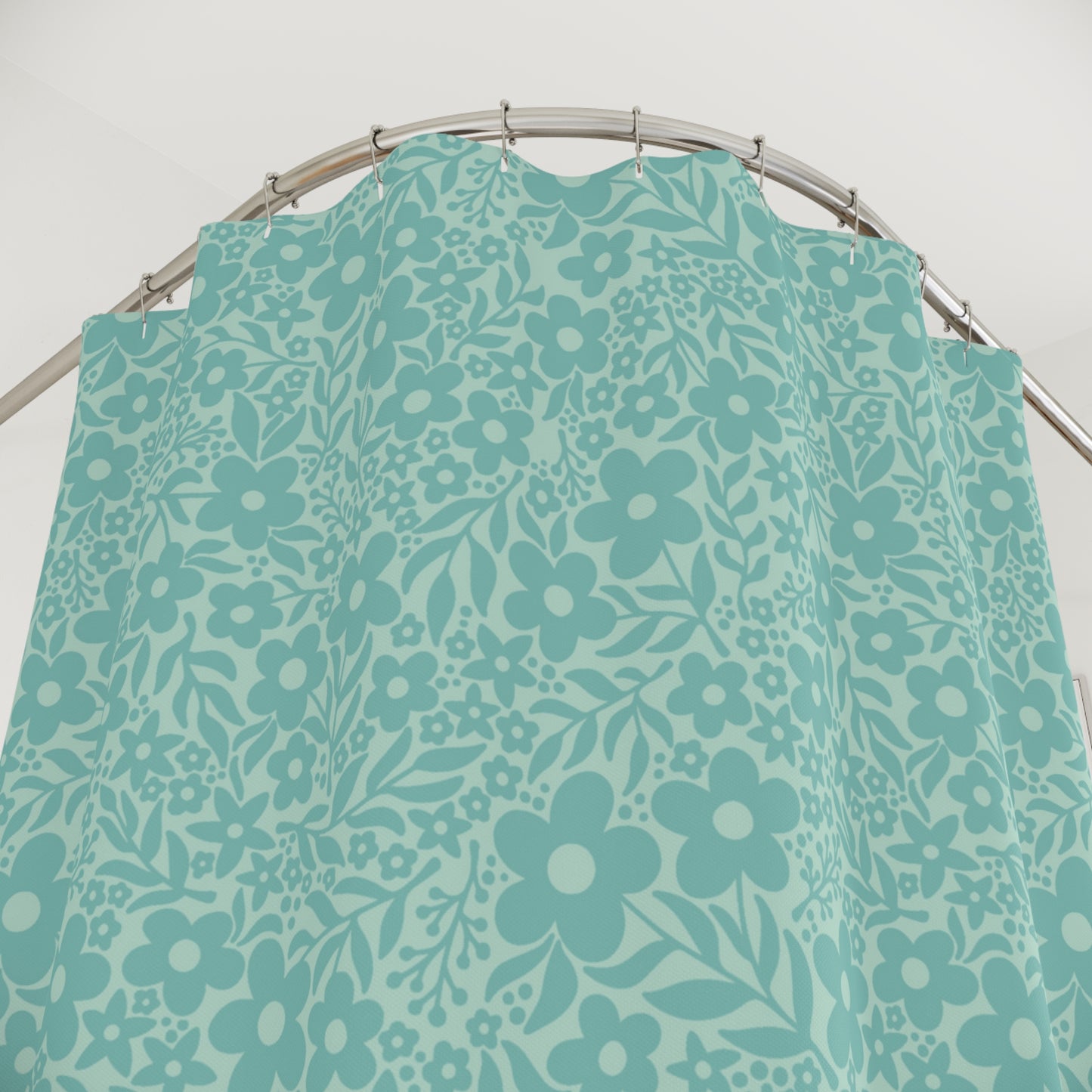 Retro Scandi Floral Minimalist Teal Cottagecore MCM Shower Curtain