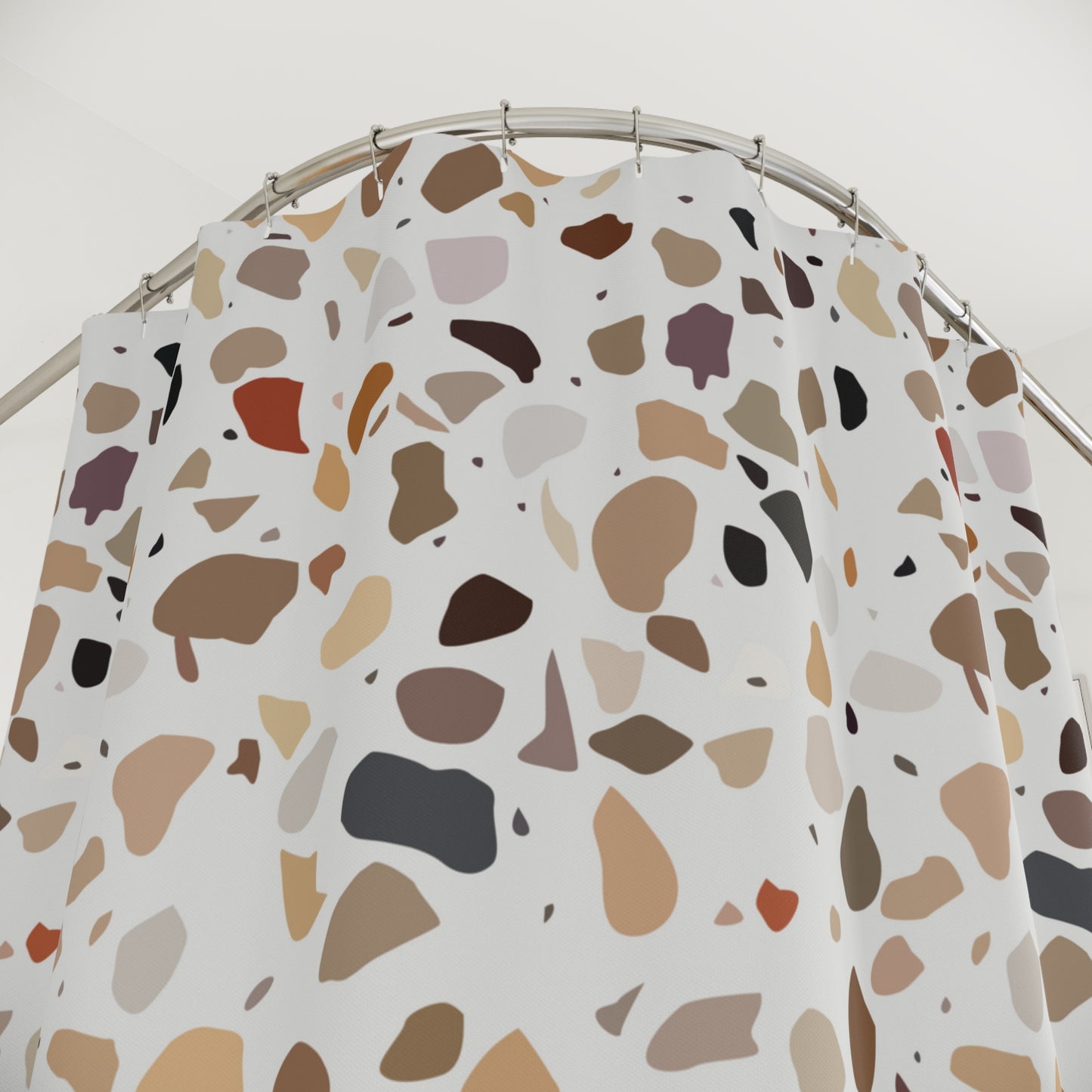 Terrazzo Print Brown Modern Minimalist Shower Curtain