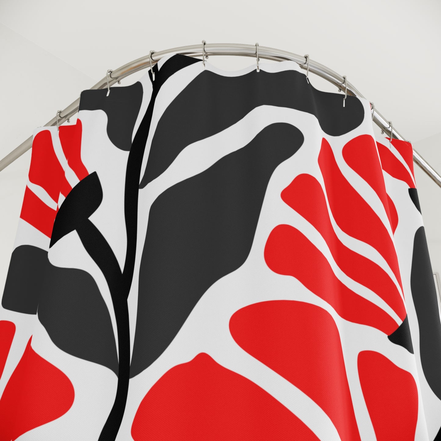 Groovy Retro Abstract Flowers MCM Red/Black/White/Gray Shower Curtain