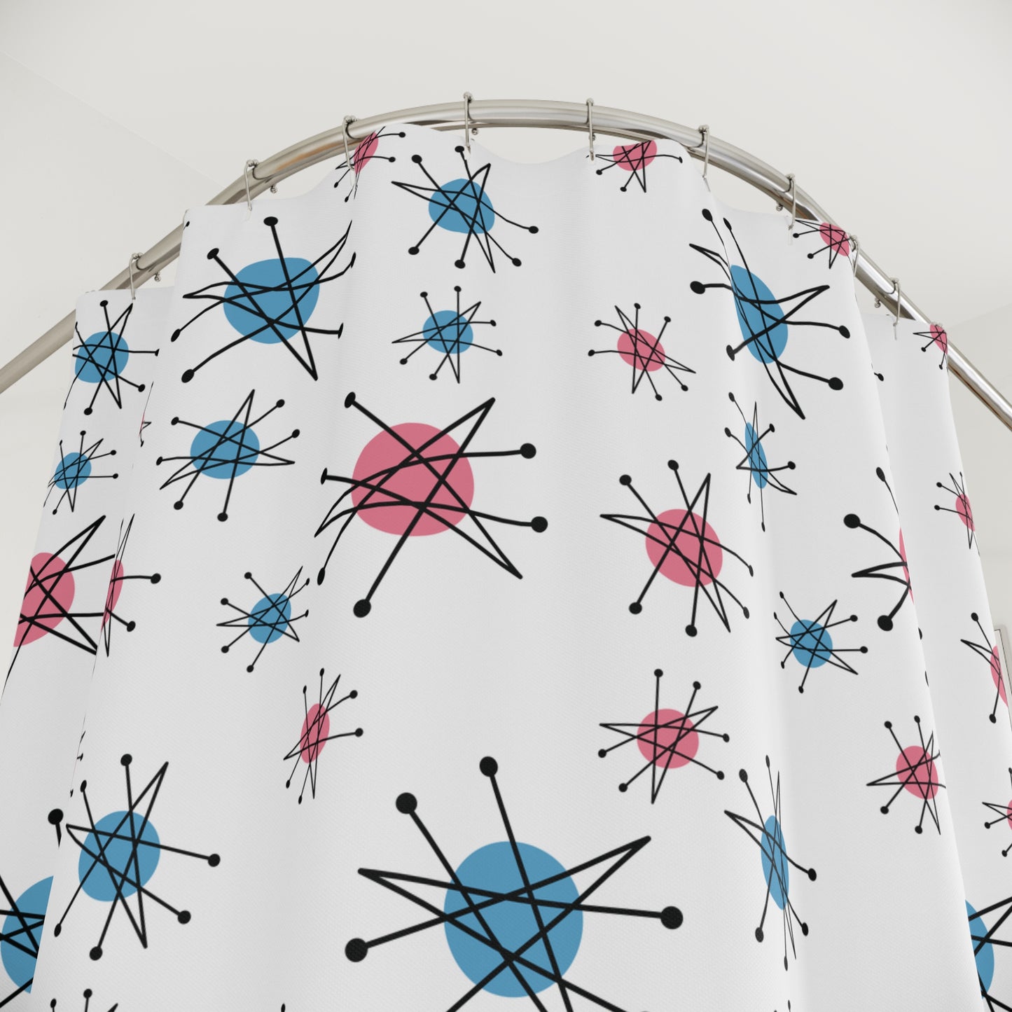 Retro 50s Starburst Mid Century Mod Franciscan Inspired Pink & Blue Shower Curtain