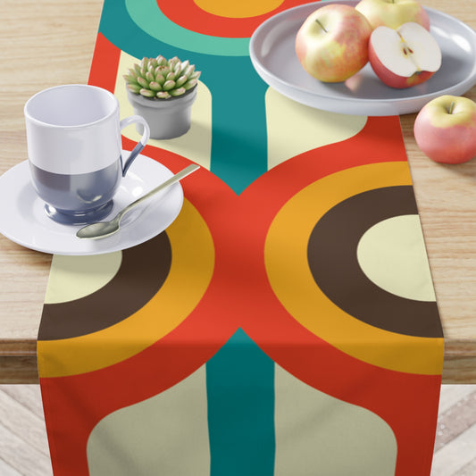 Mid Century Modern Table Runner, Multicolor Abstract Retro Table Linens