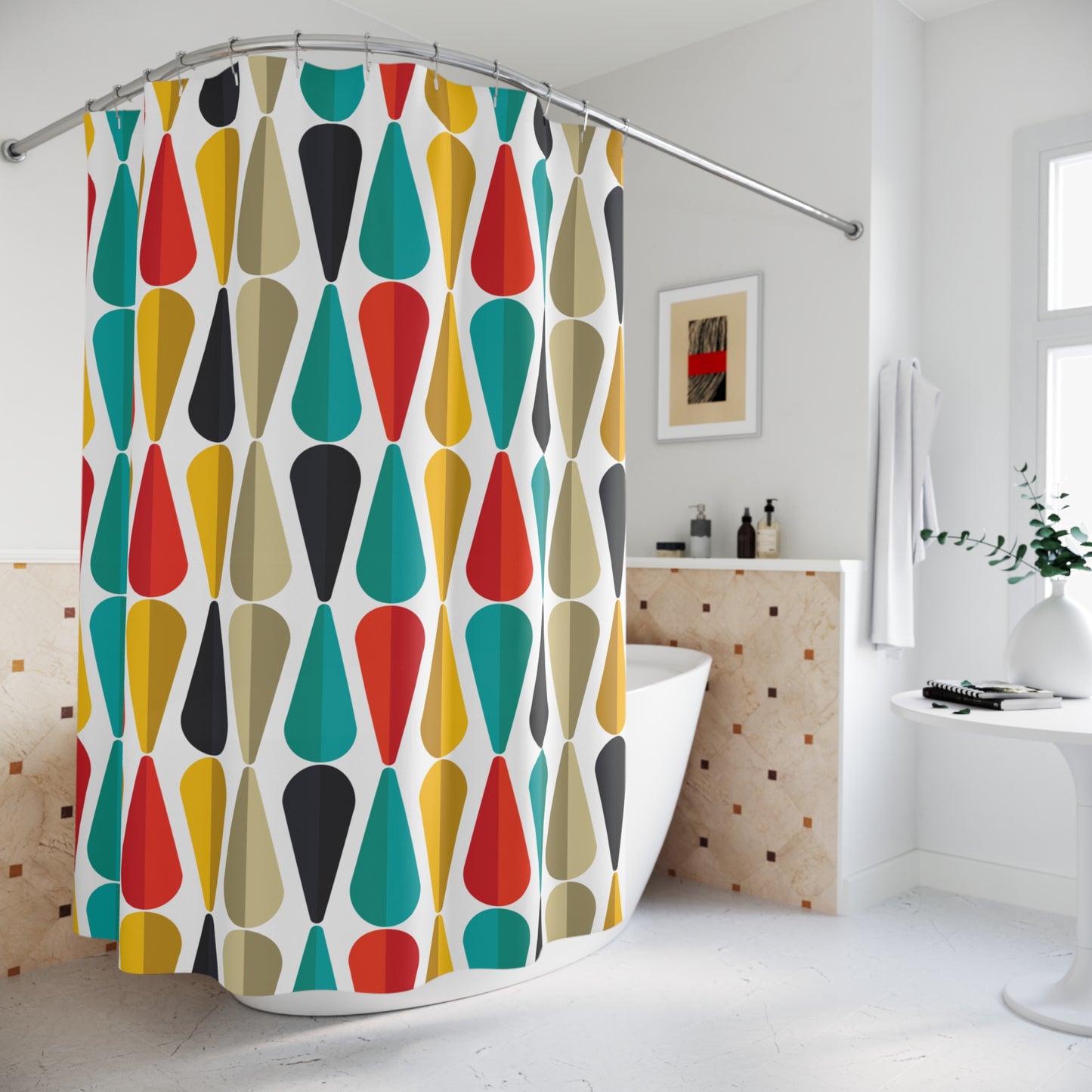 Retro Mid Century Geometric Multicolor Shower Curtain