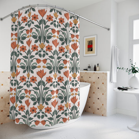 Retro Floral Deco MCM Multicolor Shower Curtain