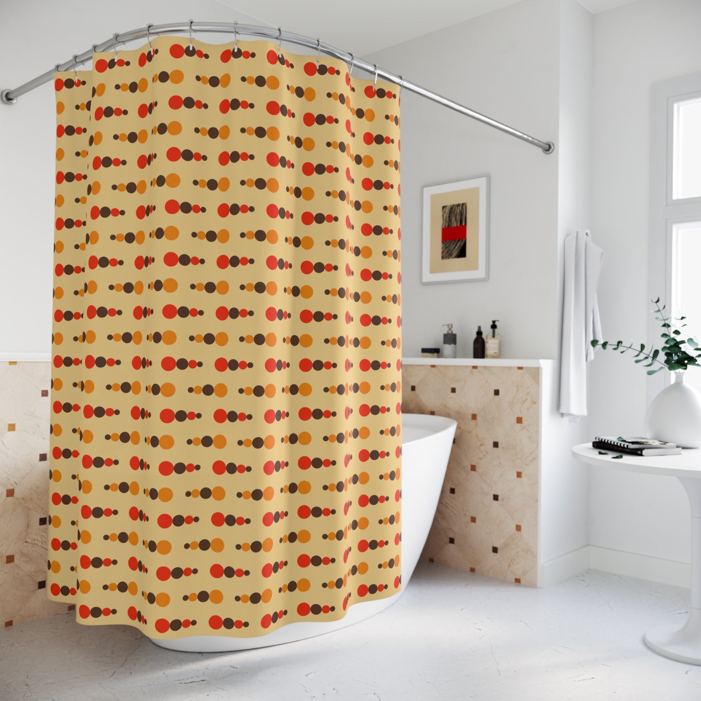 Retro 70's Funky Mid Century Modern Beige, Orange Brown Shower Curtain