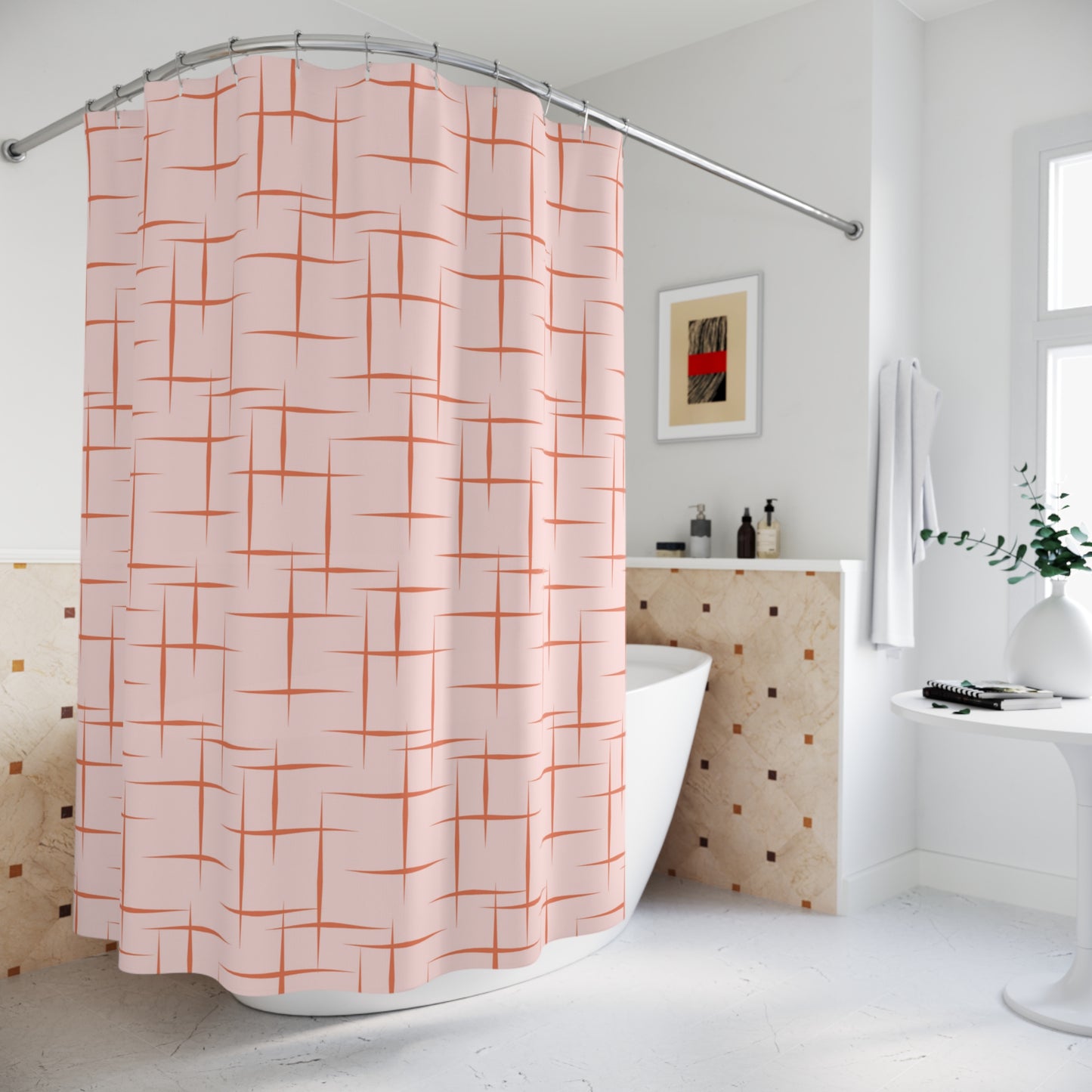 Retro Mid Century Modern 1950s Pink Shower Curtain