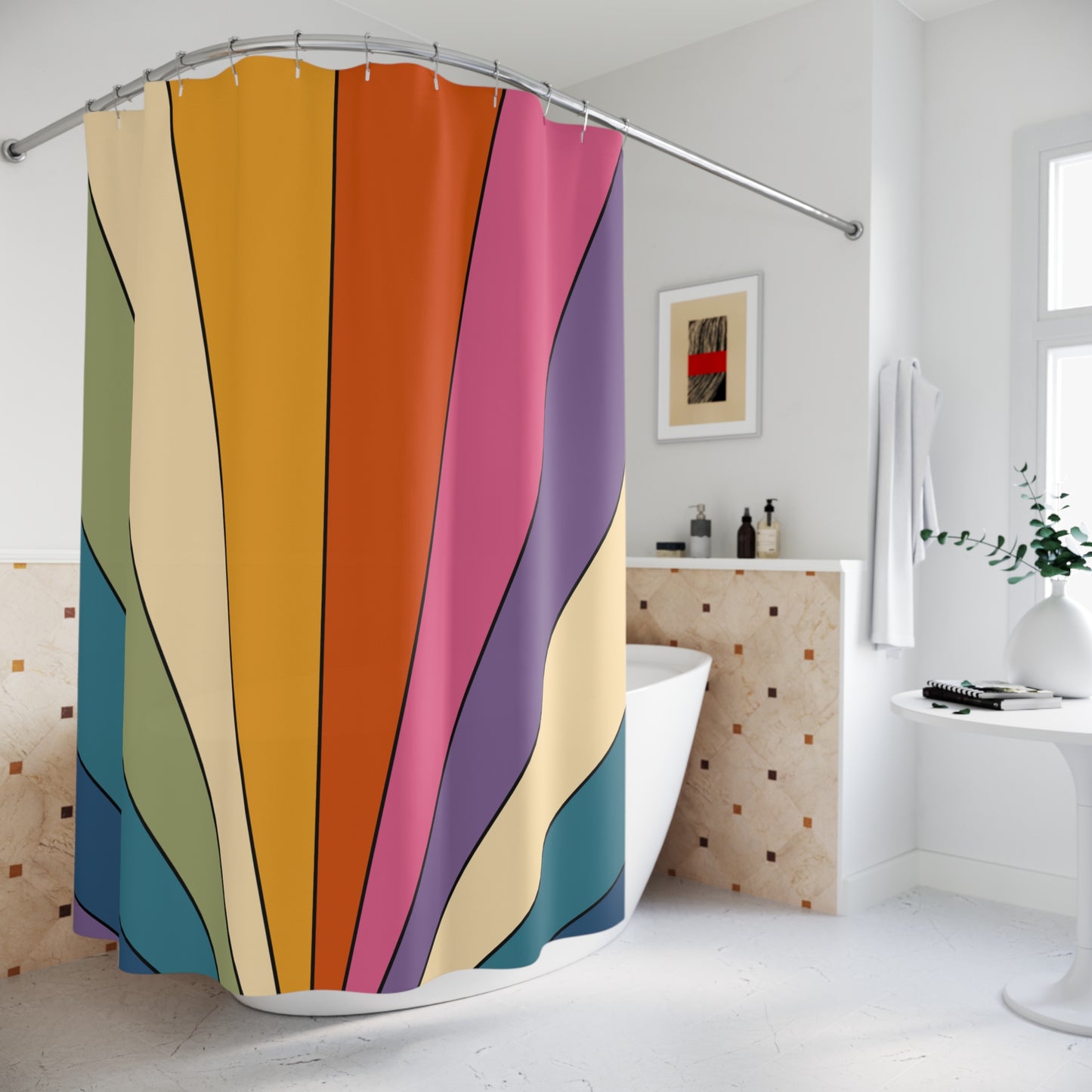 Retro Rainbow Burst Colorful MCM Shower Curtain