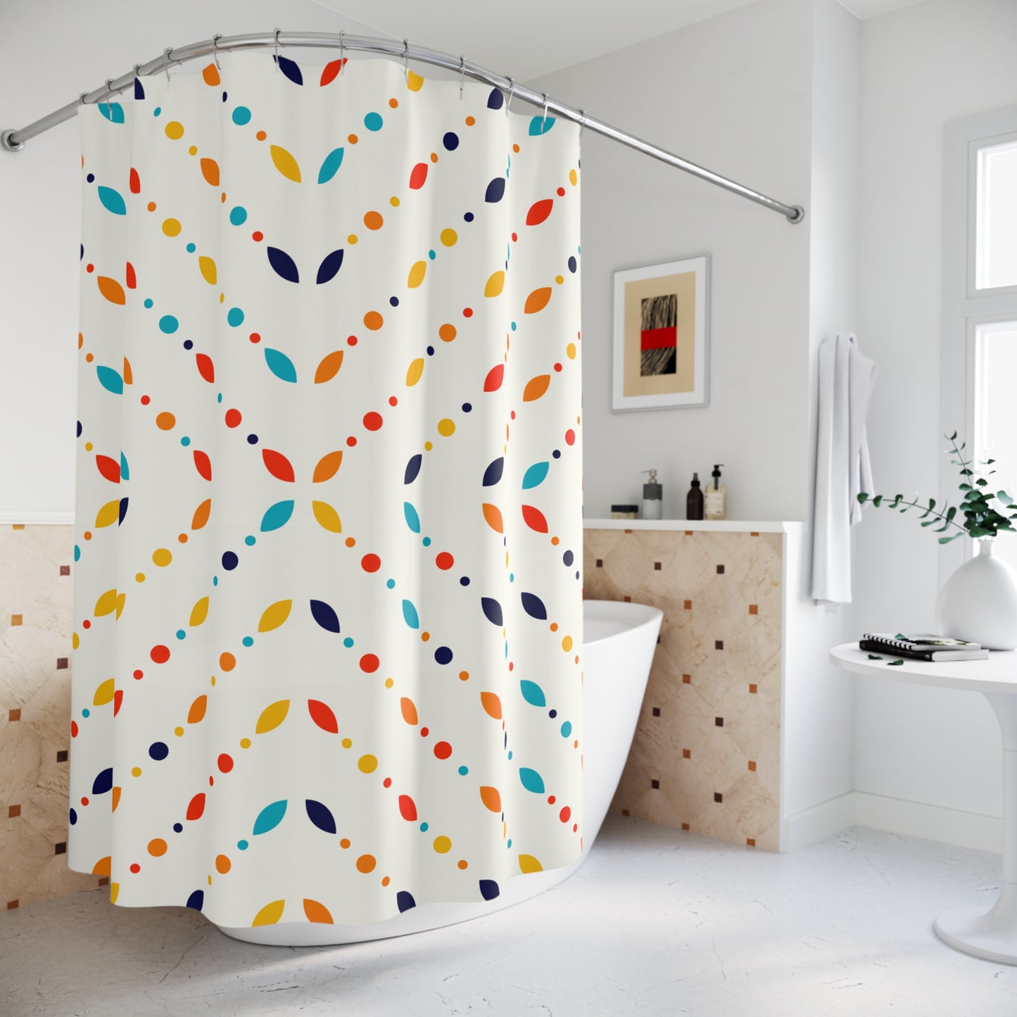 Retro Mid Century Modern Minimalist Multicolor Shower Curtain