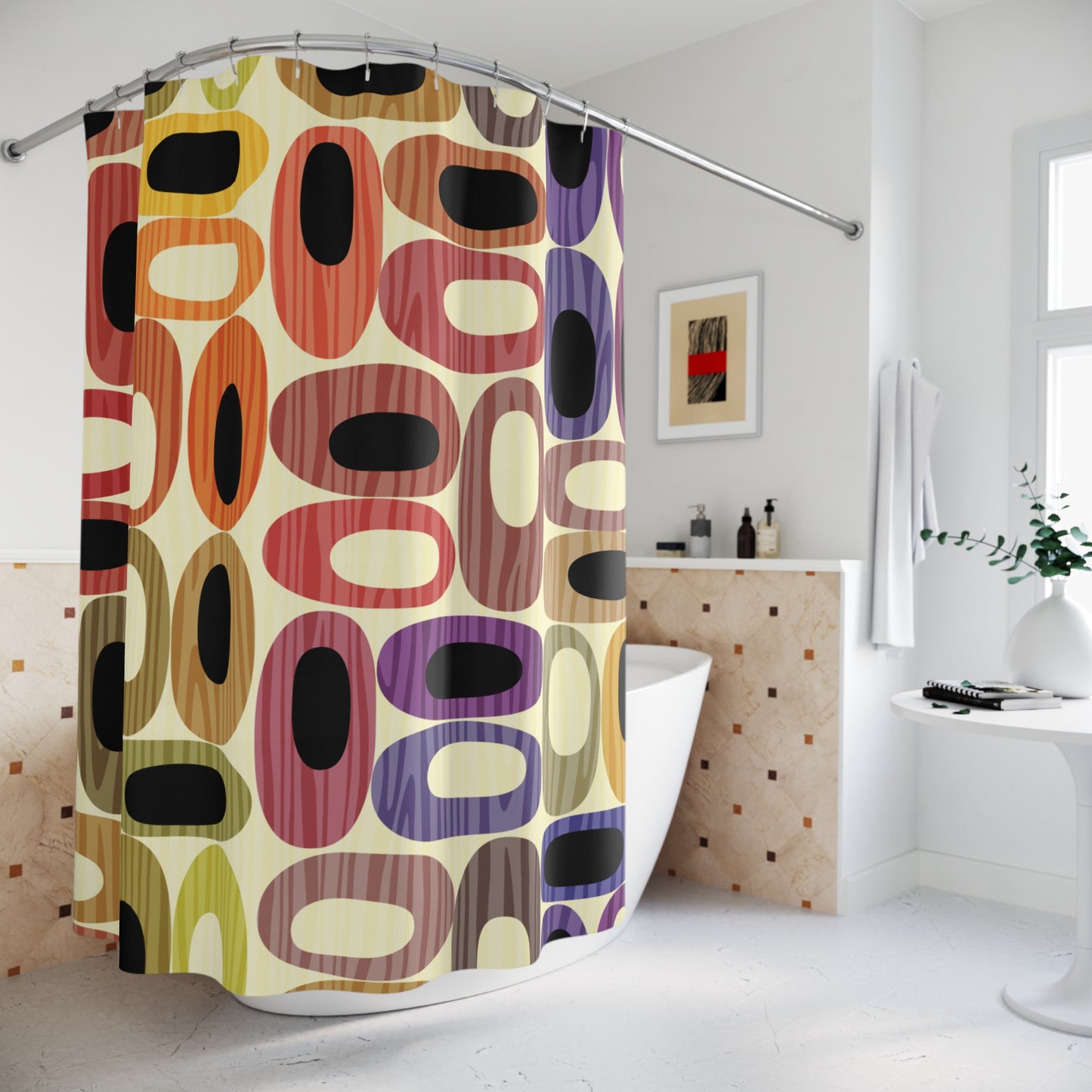 Retro Mid Century Colorful Ovals Shower Curtain