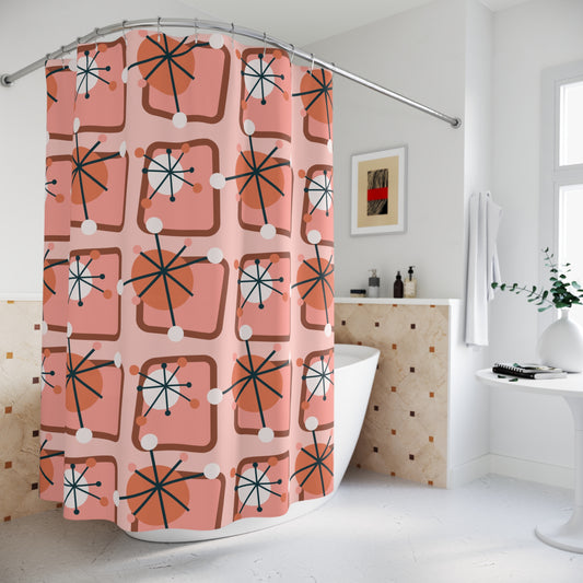 Mid Century 50's Atomic Burst Retro Pink Shower Curtain