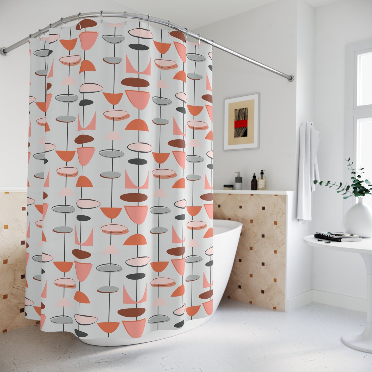 Atomic Retro MCM Abstract Pink & Grey Shower Curtain