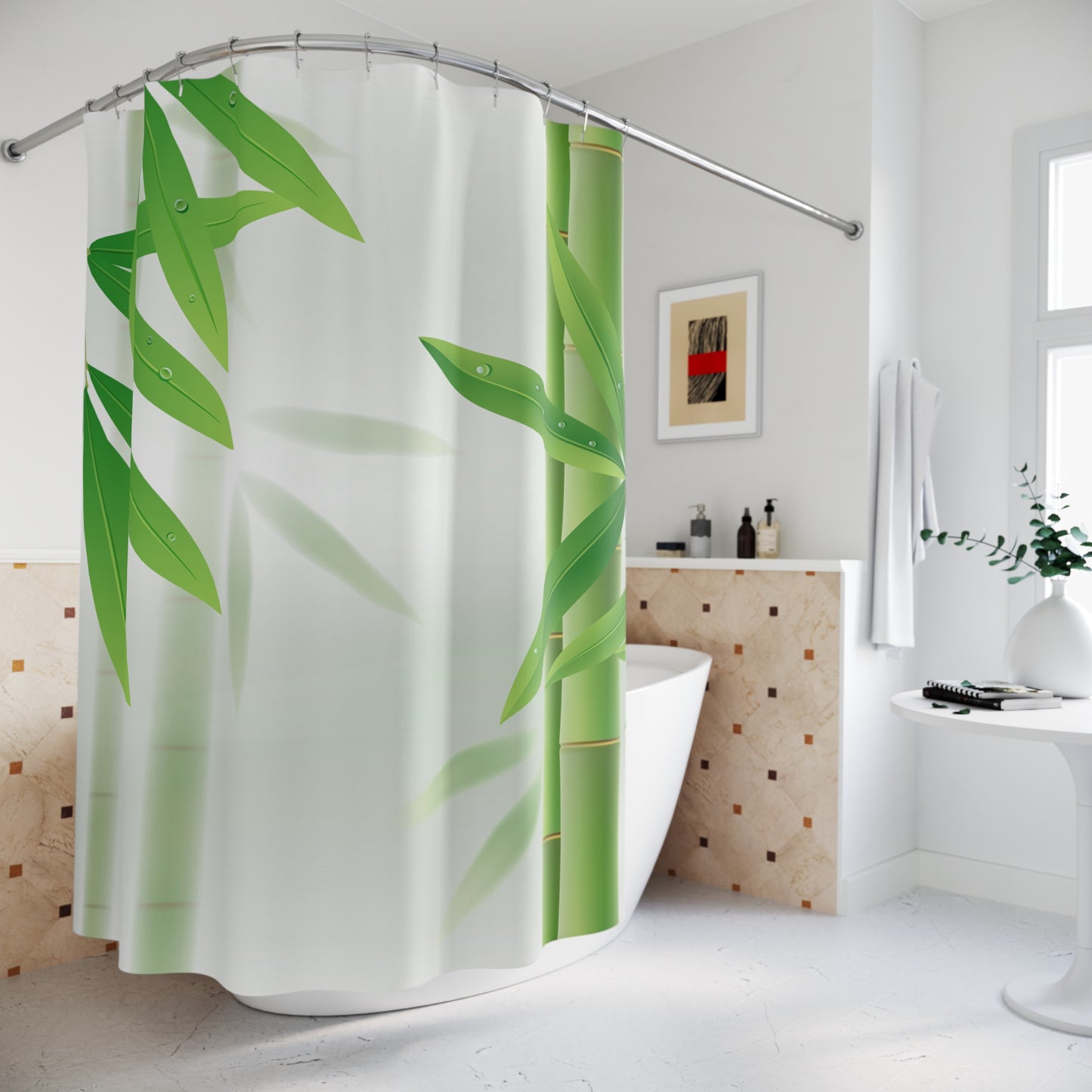 Bamboo Print Botanical Shower Curtain