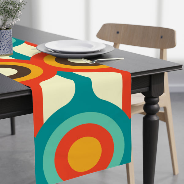 Mid Century Modern Table Runner, Multicolor Abstract Retro Table Linens