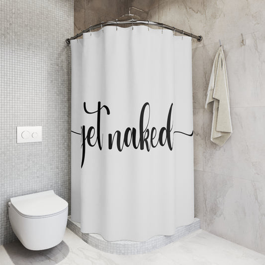 "Get Naked" White Modern Minimalist Shower Curtain